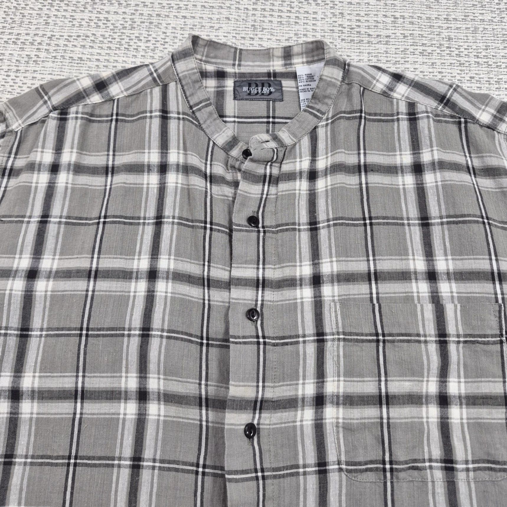Bugle Boy Bugle Boy Button Up Shirt Mens Large Gray Plaid Band Collar Long Sleeve vintage Size US L / EU 52-54 / 3 - 4 Thumbnail