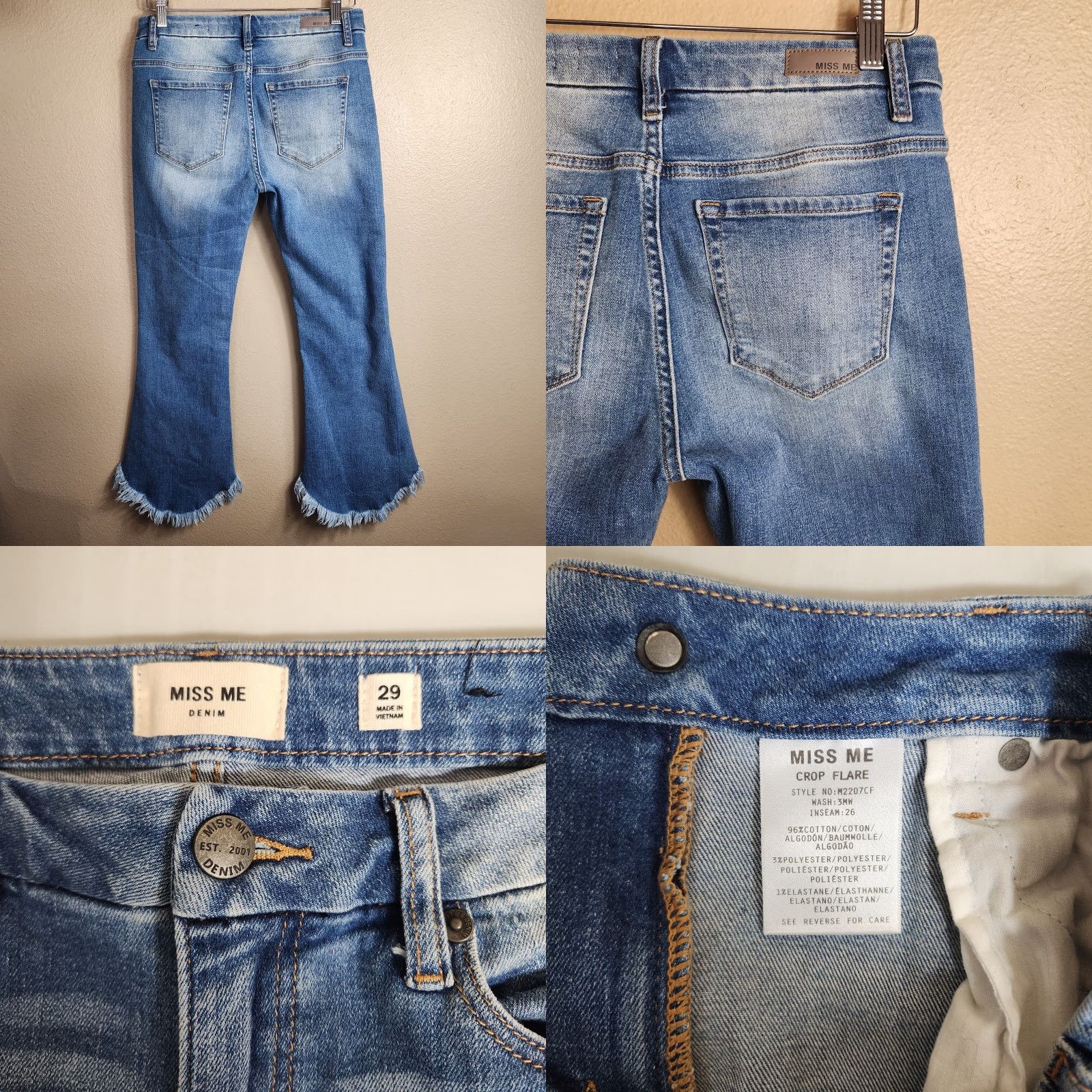 Miss Me Miss Me Jeans |29| Mid Rise M2207CF Crop Fray Flare Denim Womens Regulate? Size 29" - 8 Thumbnail