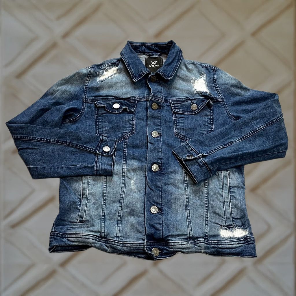 Vintage XRAY Jacket Mens M Blue Denim Distressed Patch Button Up Short Sleeve? (adjust to avoid extra words) Size US 31 - 1 Thumbnail