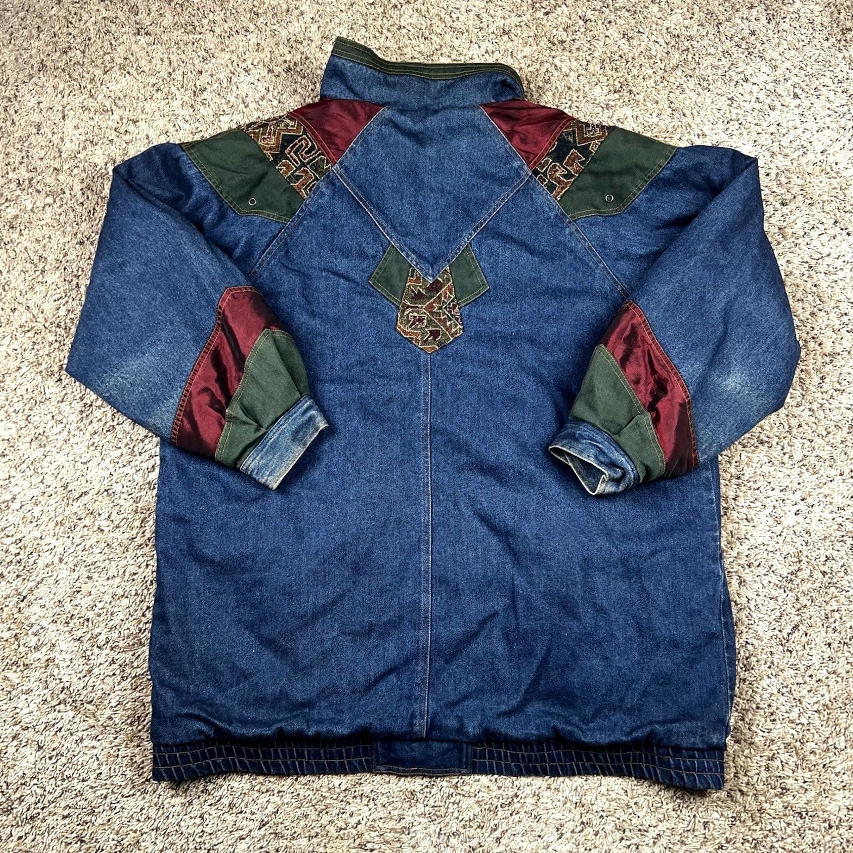 Vintage VINTAGE Two Twenty Women’s Blue Denim Patchwork Winter Lined Jacket XL Long Size XL / US 12-14 / IT 48-50 - 3 Thumbnail