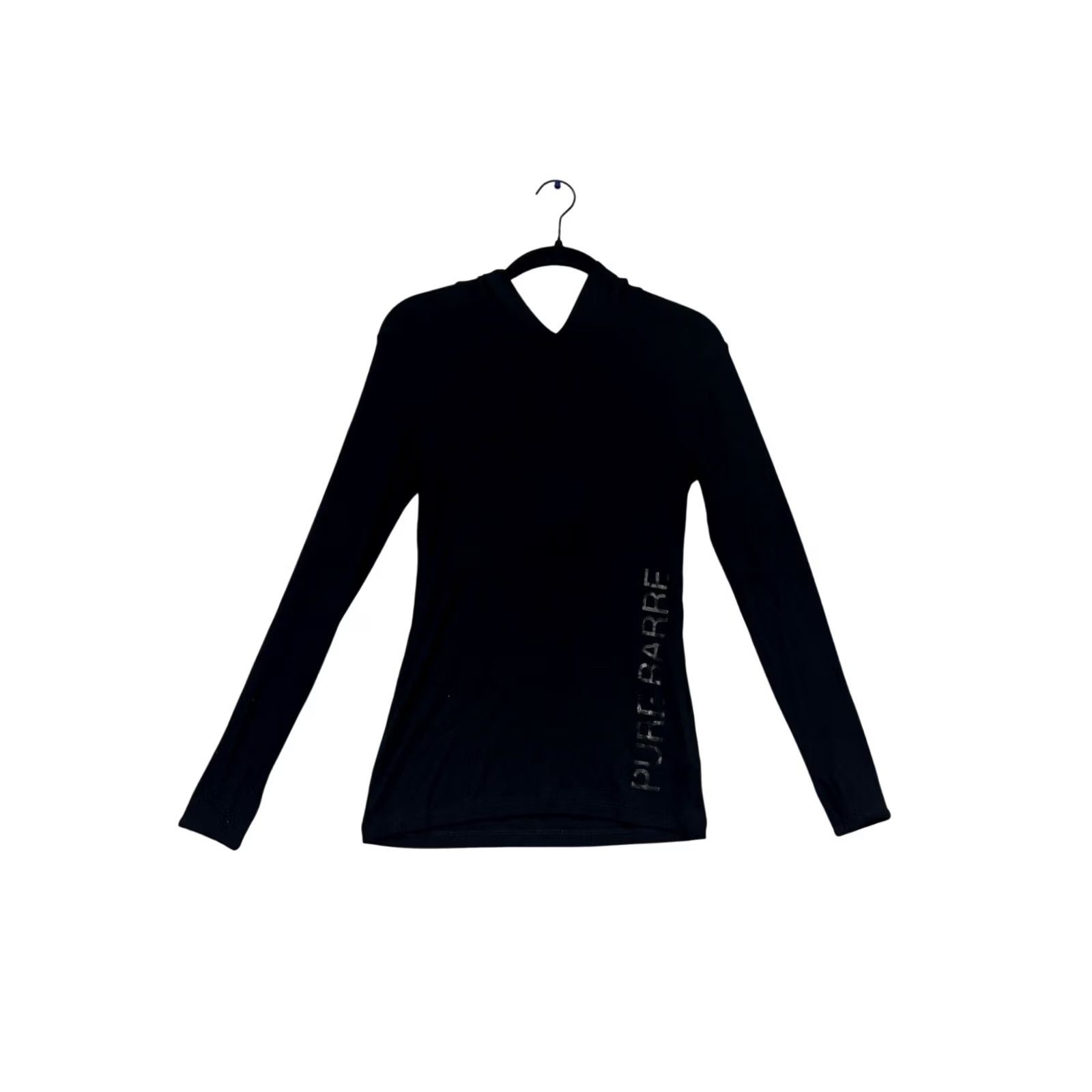 Vintage Pure Barre By Splits59 XS Black Ribbed Long Sleeve Hooded Top Womens XS Size XS / US 0-2 / IT 36-38 - 2 Thumbnail