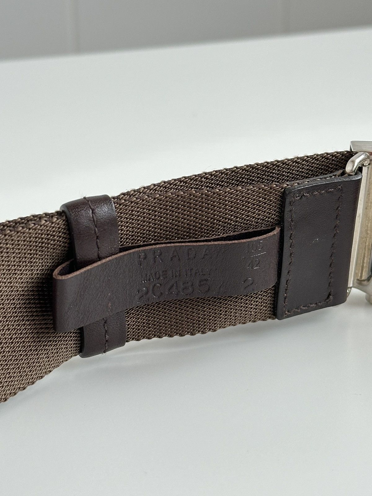 Prada Prada Logo Metal Silver Buckle Nylon / Leather Belt Size ONE SIZE - 10 Thumbnail