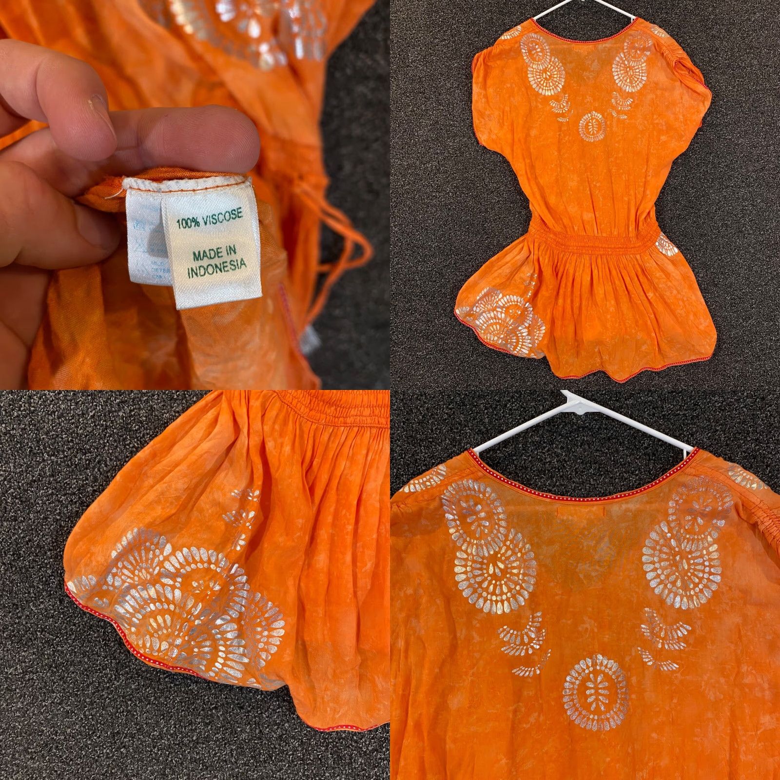 Poupette St Barth Poupette St. Barth Womens V Neck Abstract Metallic Midi Dress Orange Size 1 Size XS / US 0-2 / IT 36-38 - 8 Thumbnail