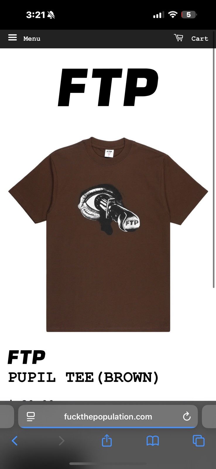 Fuck The Population Fuck The Population PUPIL TEE (BROWN) Size US S / EU 44-46 / 1 - 3 Thumbnail