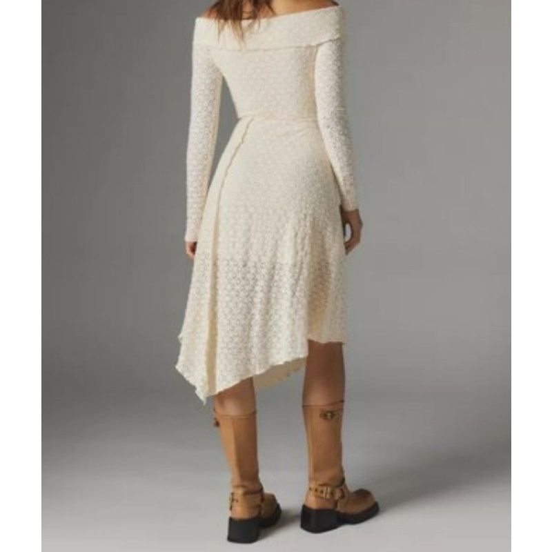 Other Yaya Asymmetrical Off-The-Shoulder Lace Midi Dress Long Sl Size S / US 4 / IT 40 - 6 Thumbnail