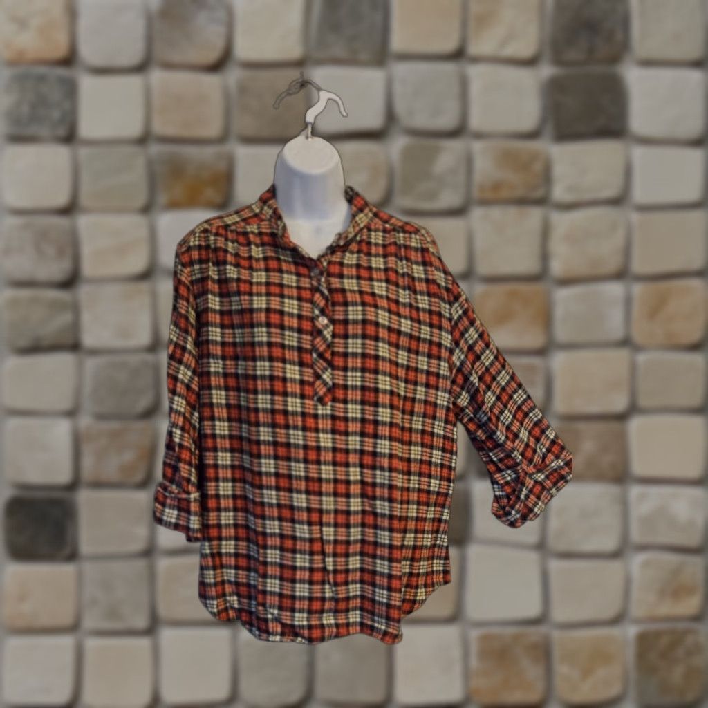 Vintage VINTAGE Coruss Collarless Plaid Flannel Shirt Button Cuff L Unisex Adults Red Black 3/4 Sleeve Button-Up Casual Size US L / EU 52-54 / 3 - 1 Thumbnail