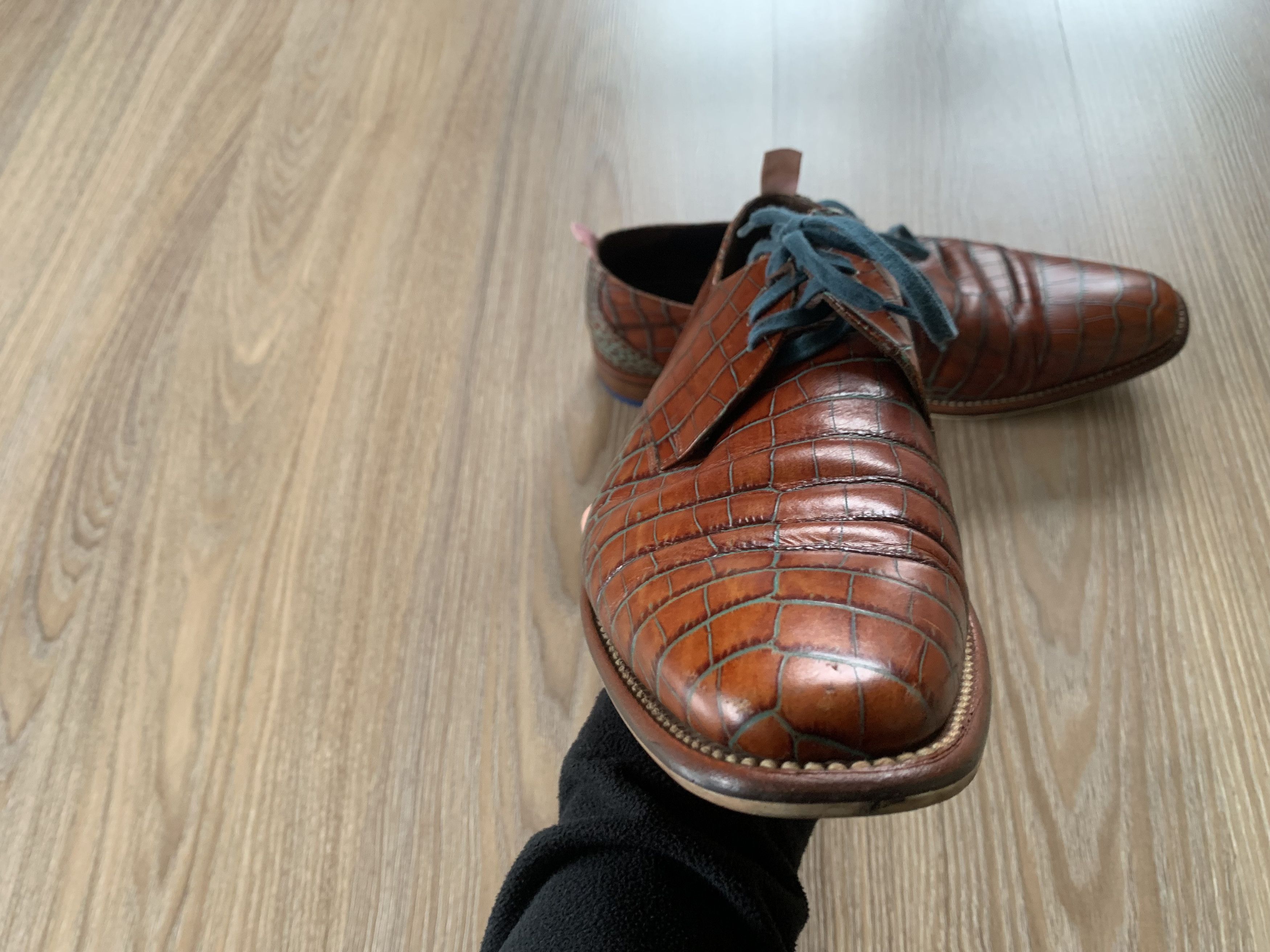 Floris van Bommel Floris Van Bommel Croc Embossed Leather Derby Shoes Size US 8.5 / EU 41-42 - 4 Thumbnail