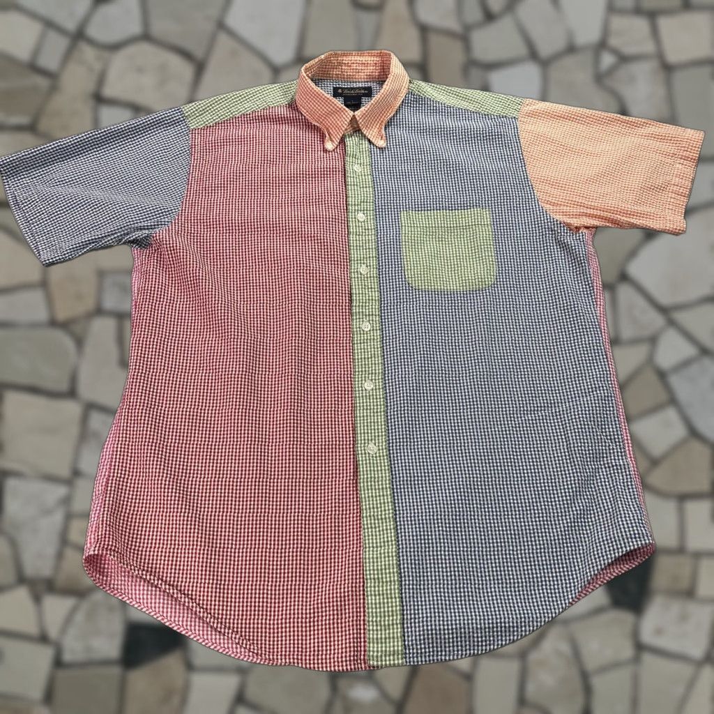 Brooks Brothers Brooks Brothers Shirt Mens Large Multicolor Gingham Button-Down Short Sleeve Casual Preppy Patchwork Check Cotton Size US L / EU 52-54 / 3 - 1 Thumbnail