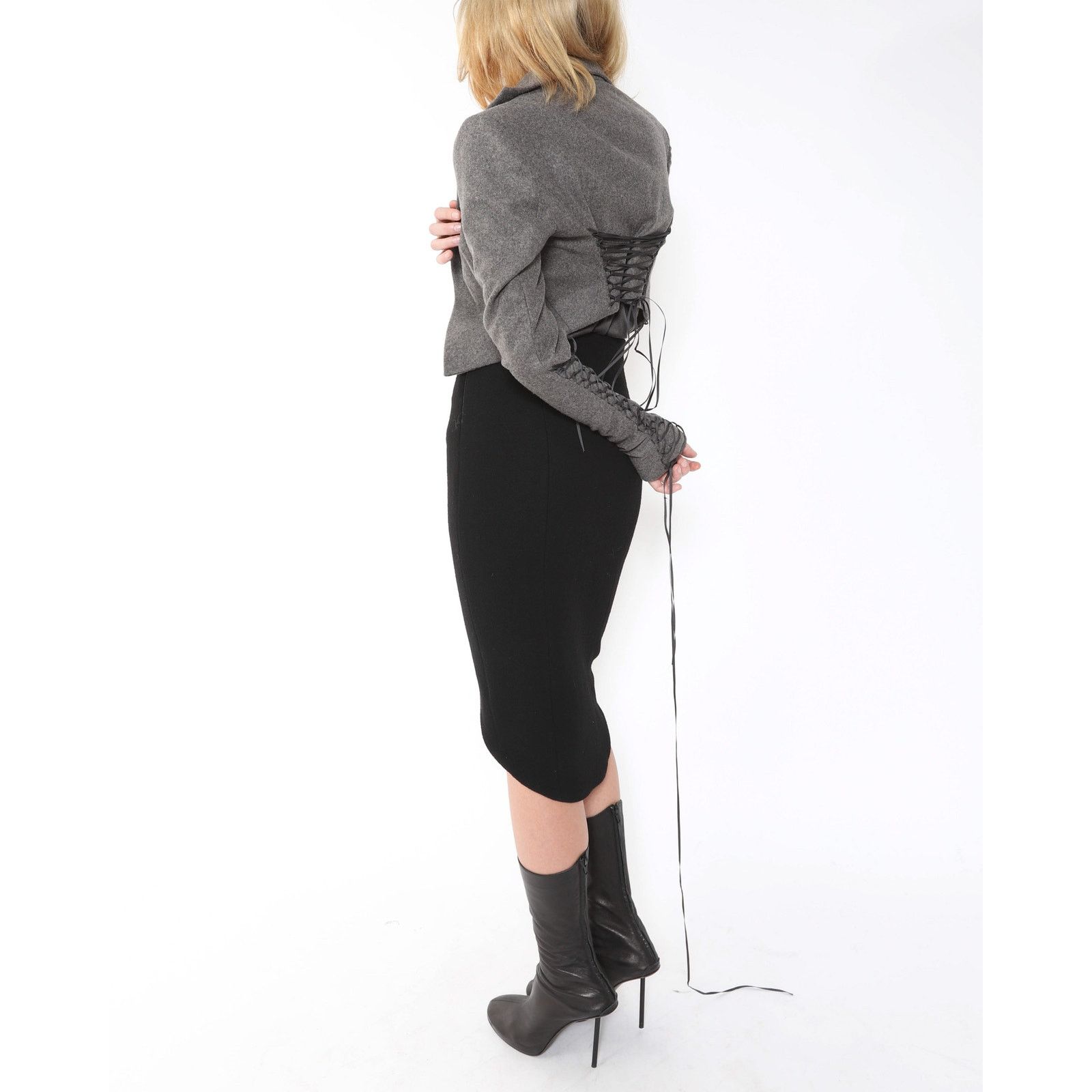 Haider Ackermann FW08 Cropped Jacket with Lacing Detail in Grey Wool Size XS / US 0-2 / IT 36-38 - 6 Thumbnail