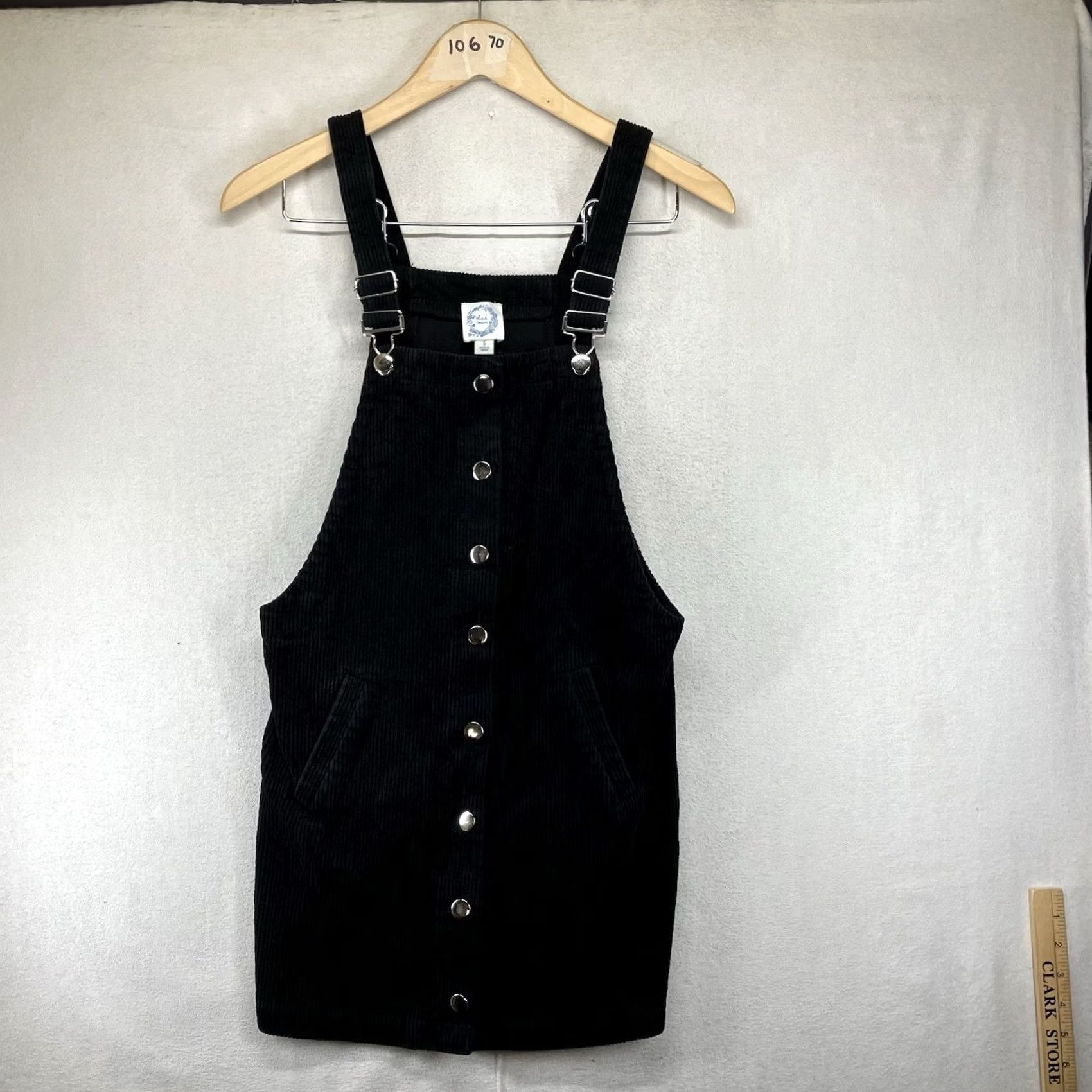 Vintage Women's Overall Skirt Black Corduroy Small Adjustable Pockets Casual Woman Short 80s Geek Retro Blue Rain Size 32" / US 10 / IT 46 - 2 Thumbnail