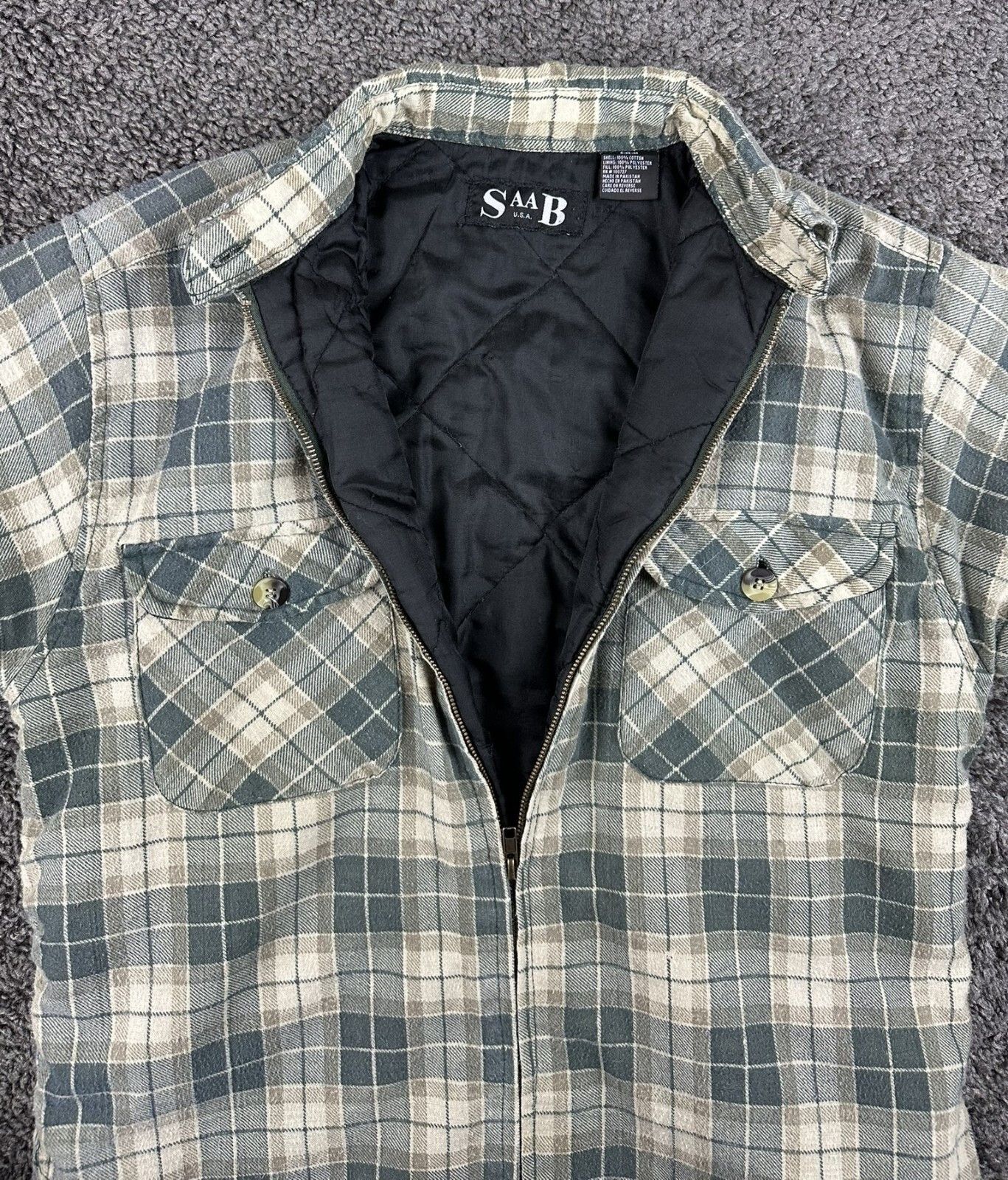 Boris Bidjan Saberi Vintage 90s SAAB USA M Green Plaid Quilted Flannel Jacket Size US M / EU 48-50 / 2 - 5 Thumbnail