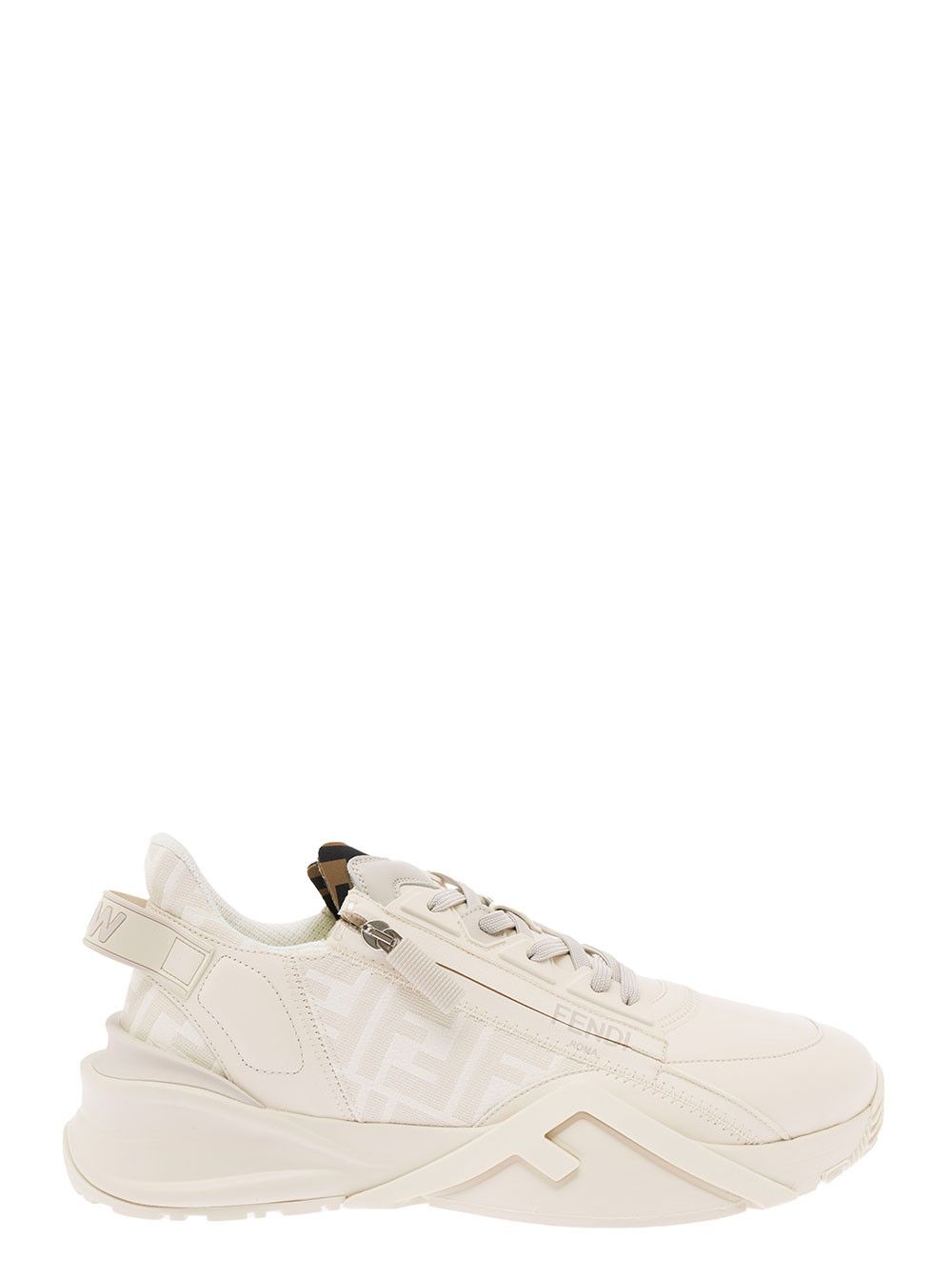 Fendi 'Fendi Flow' White Sneaker with FF Jacquard Logo Print in Leather Man Size US 9 / EU 42 - 1 Thumbnail