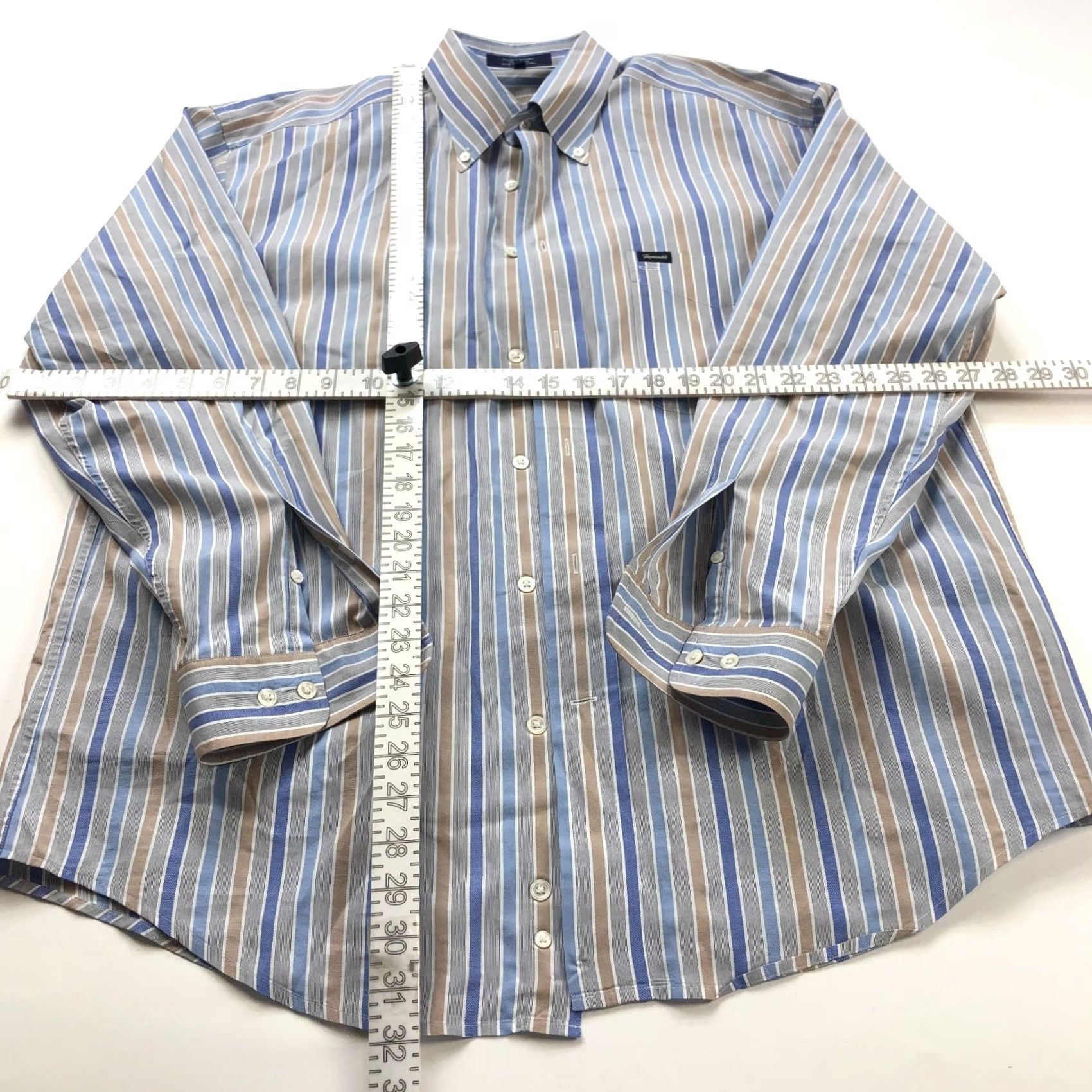 Faconnable Façonnable Dress Shirt Striped 16.5/35 Button Long Sleeve Cotton Gray Multicolor Mens Regular Size 46R - 3 Thumbnail