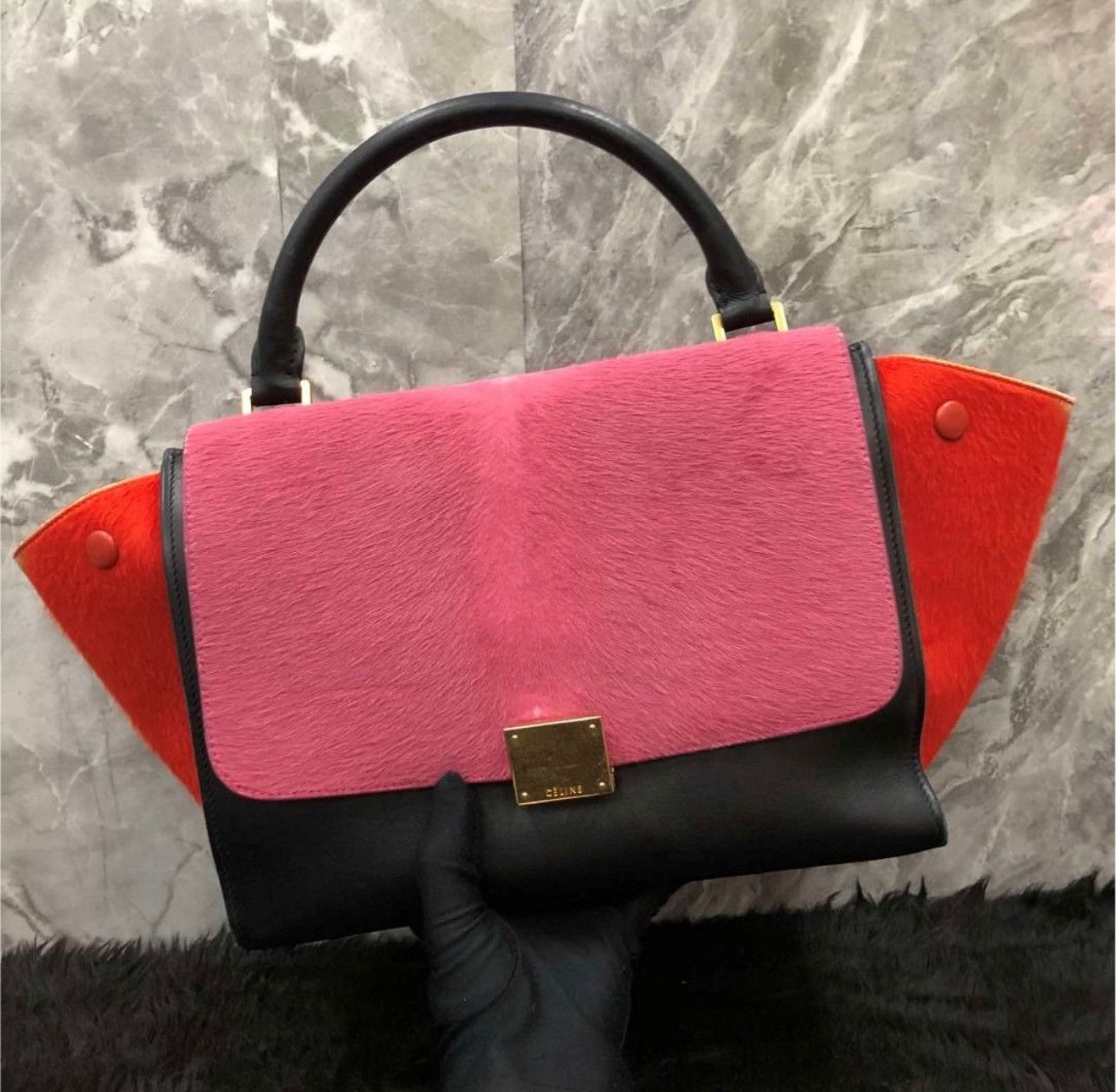 Celine CELINE Pink/Red/Black Tricolor Pony Hair Small Trapeze Bag Size ONE SIZE - 1 Thumbnail