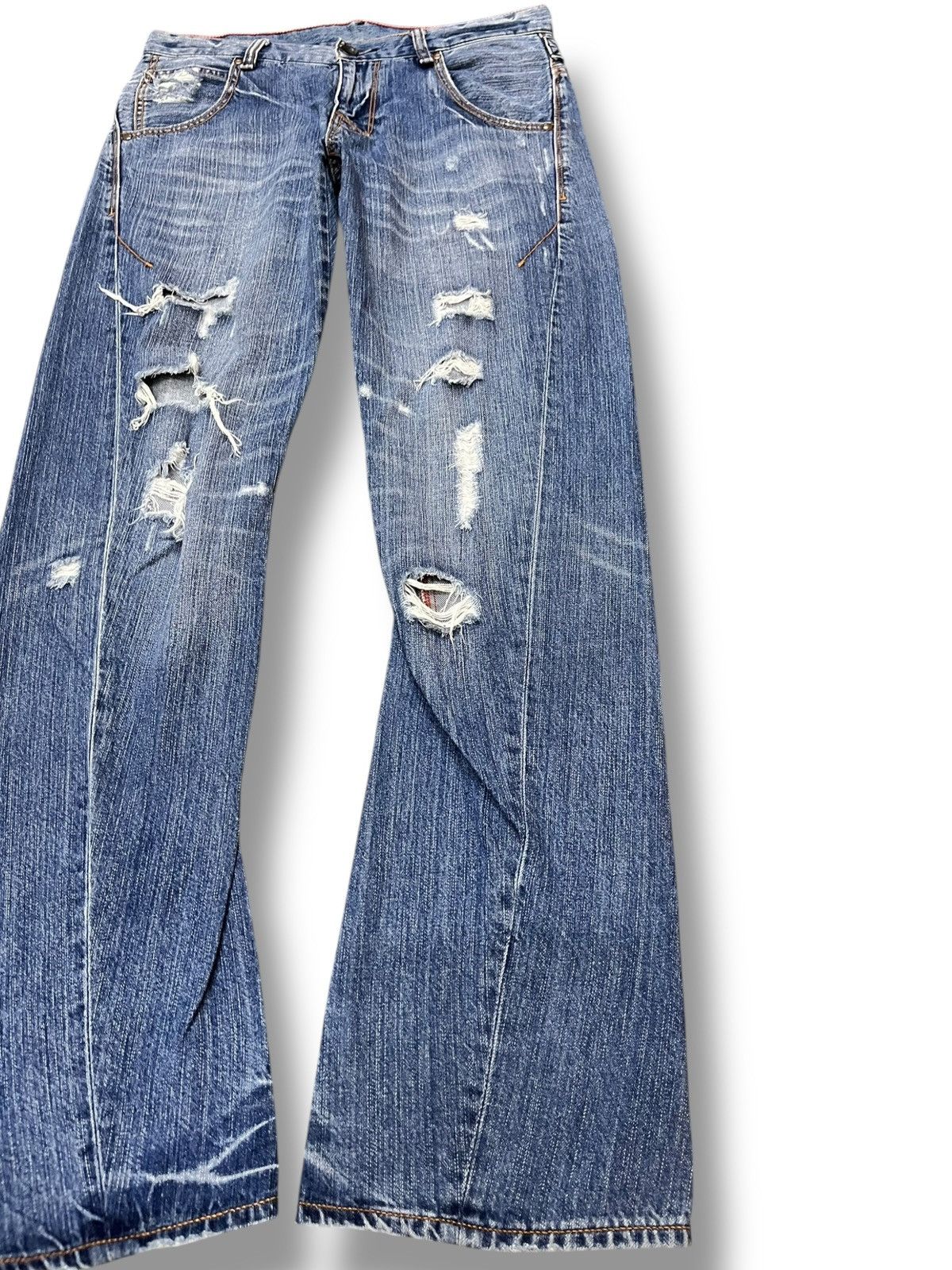 Japanese Brand Vintage UJ jeans Curve Leg Double Side Buckle Belt Denim Size US 33 - 4 Thumbnail