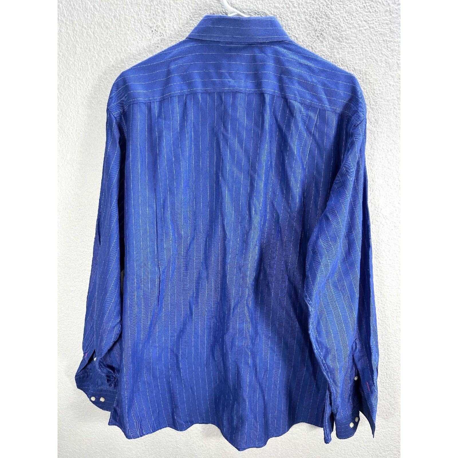 Tommy Bahama Tommy Bahama Blue Dress Shirt Long Sleeve Button Up Barrel Cuff 16.5 34-35 Mens Regular Size 100% Cotton Size 46R - 5 Thumbnail