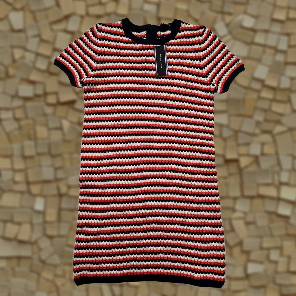 Tommy Hilfiger Tommy Hilfiger Womens Dress Red Small Knee Length Knit Crew Neck Short Sleeve Casual City Designer 100% Cotton Z Zip Size S / US 4 / IT 40 - 1 Thumbnail