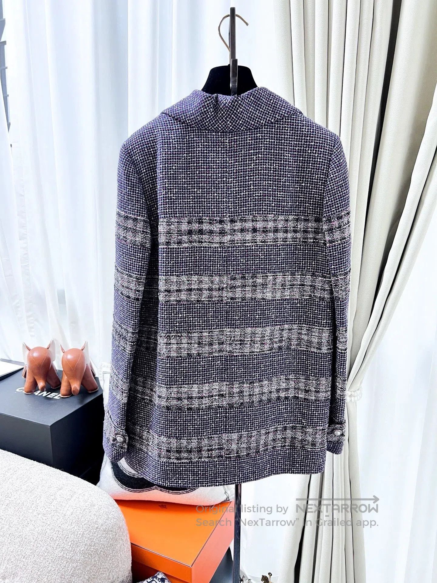 Chanel Chanel Purple Striped Tweed Coat. Size US S / EU 44-46 / 1 - 3 Thumbnail