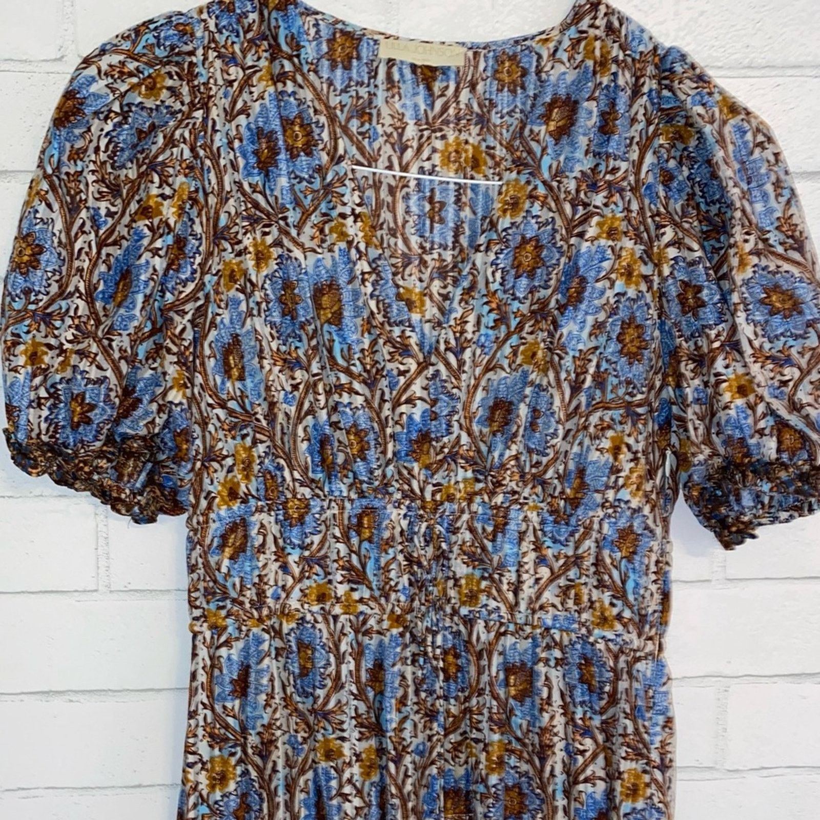 Ulla Johnson ULLA JOHNSON $490 Ilana Dress Caspia Blue Brown Womens 0 Size XS / US 0-2 / IT 36-38 - 6 Thumbnail