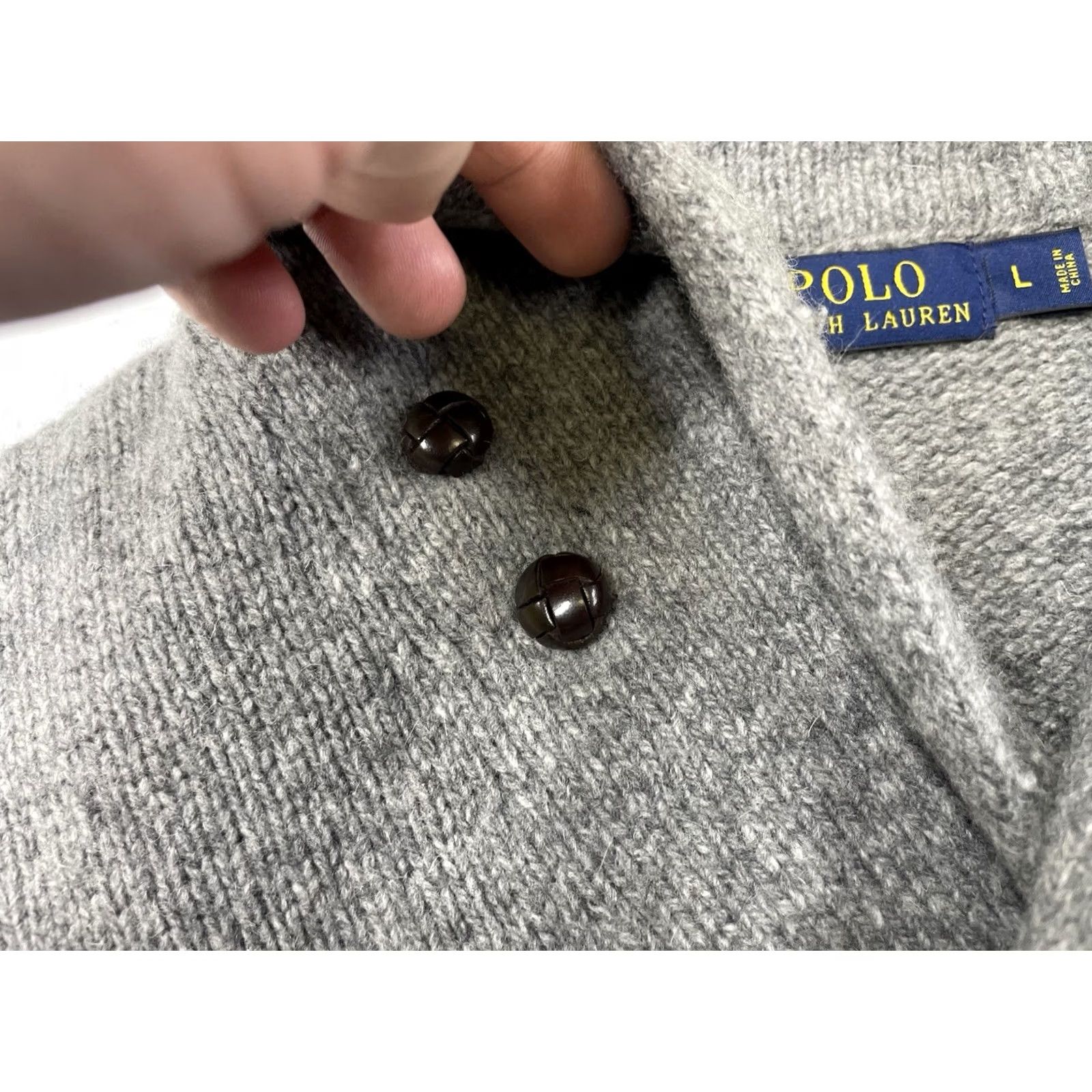 Polo Ralph Lauren Polo Ralph Lauren Mens Large Gray Shawl Leather Elbow Patches Pullover Sweater Size US L / EU 52-54 / 3 - 5 Thumbnail