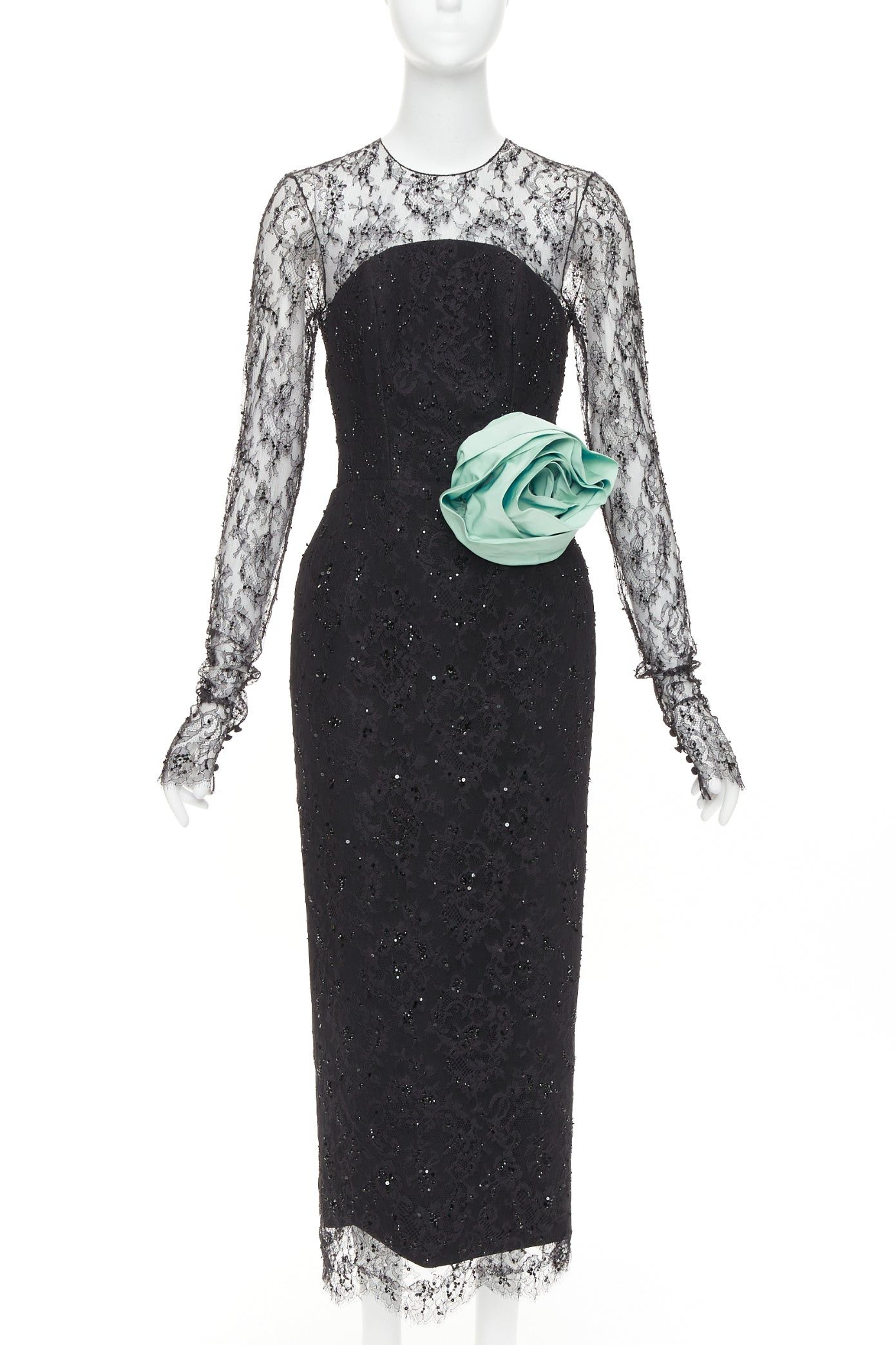 Alexandre Vauthier ALEXANDRE VAUTHIER COUTURE AW2019 Runway green rosette crystal embellished lace dress Size S / US 4 / IT 40 - 1 Thumbnail