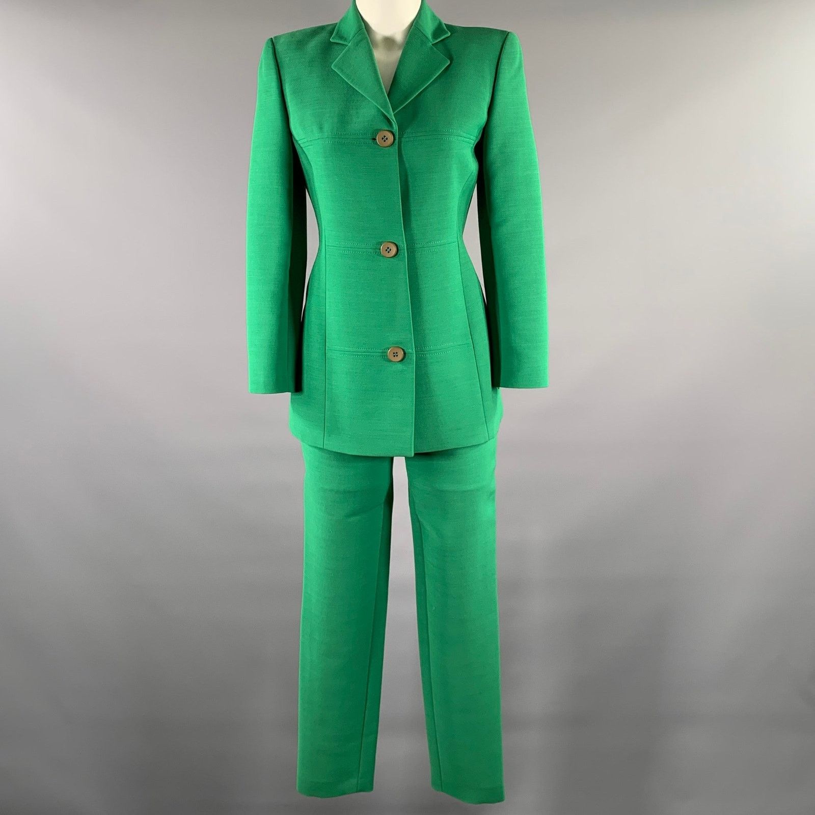 Byblos BYBLOS Size S Green Wool Blend Notch Lapel Pants Suit Size 26" / US 2 / IT 38 - 1 Thumbnail