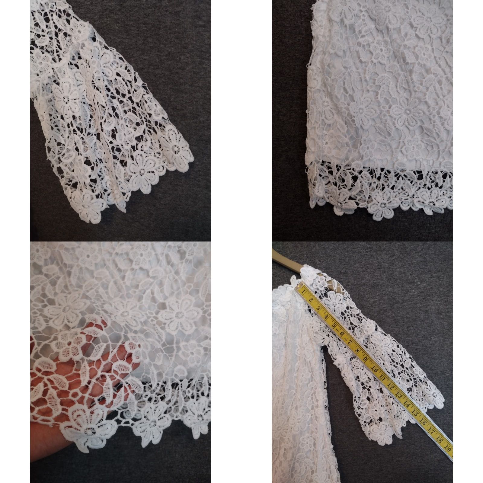 Vintage Auxo White Off Shoulder Floral Lace Short Dress 3/4 Sleeve M Womens Dress Floral Pattern Summer Spring Size 32" / US 10 / IT 46 - 8 Thumbnail