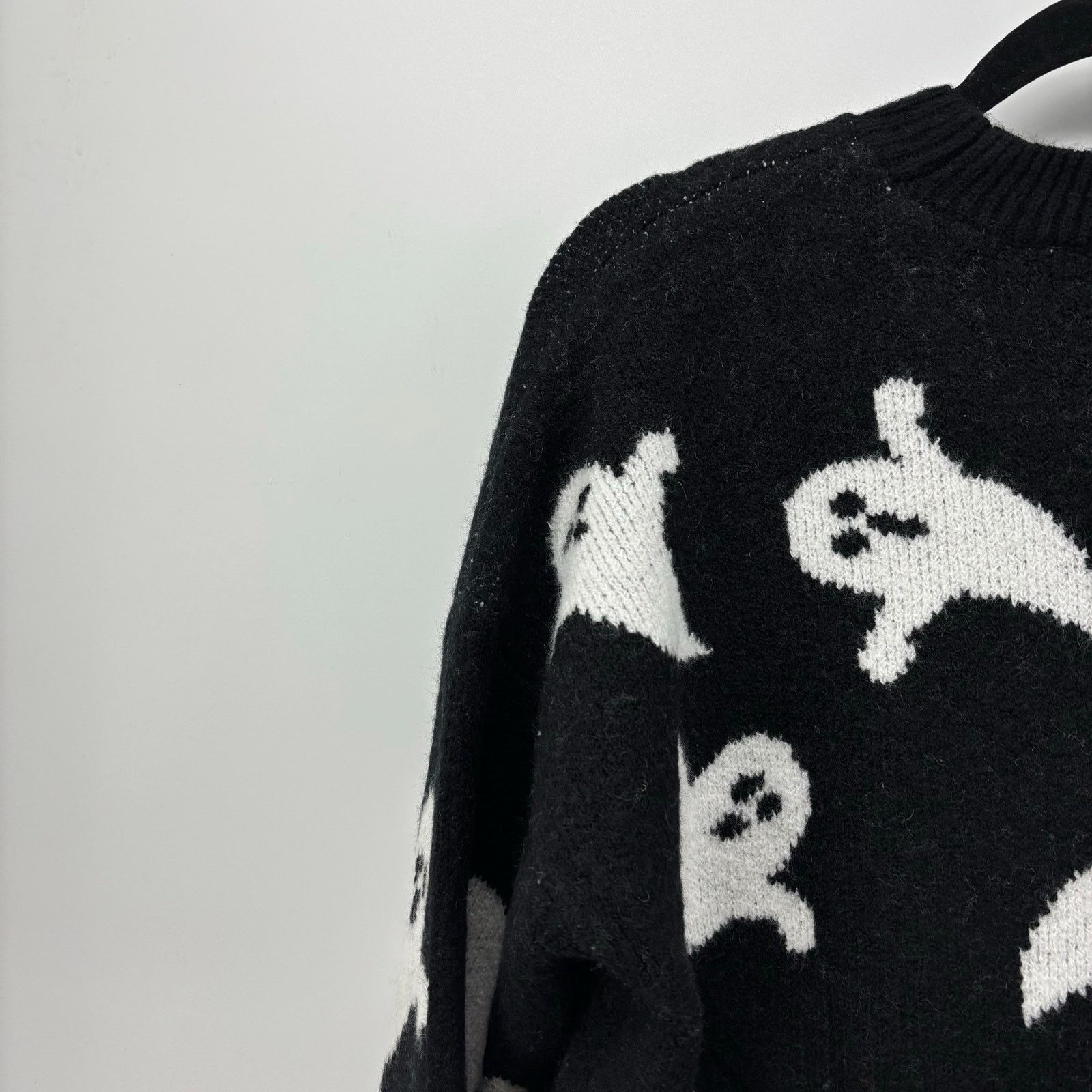 Vince Camuto Vince Camuto Womens Med Black White Ghost Halloween Sweater Size M / US 6-8 / IT 42-44 - 8 Thumbnail