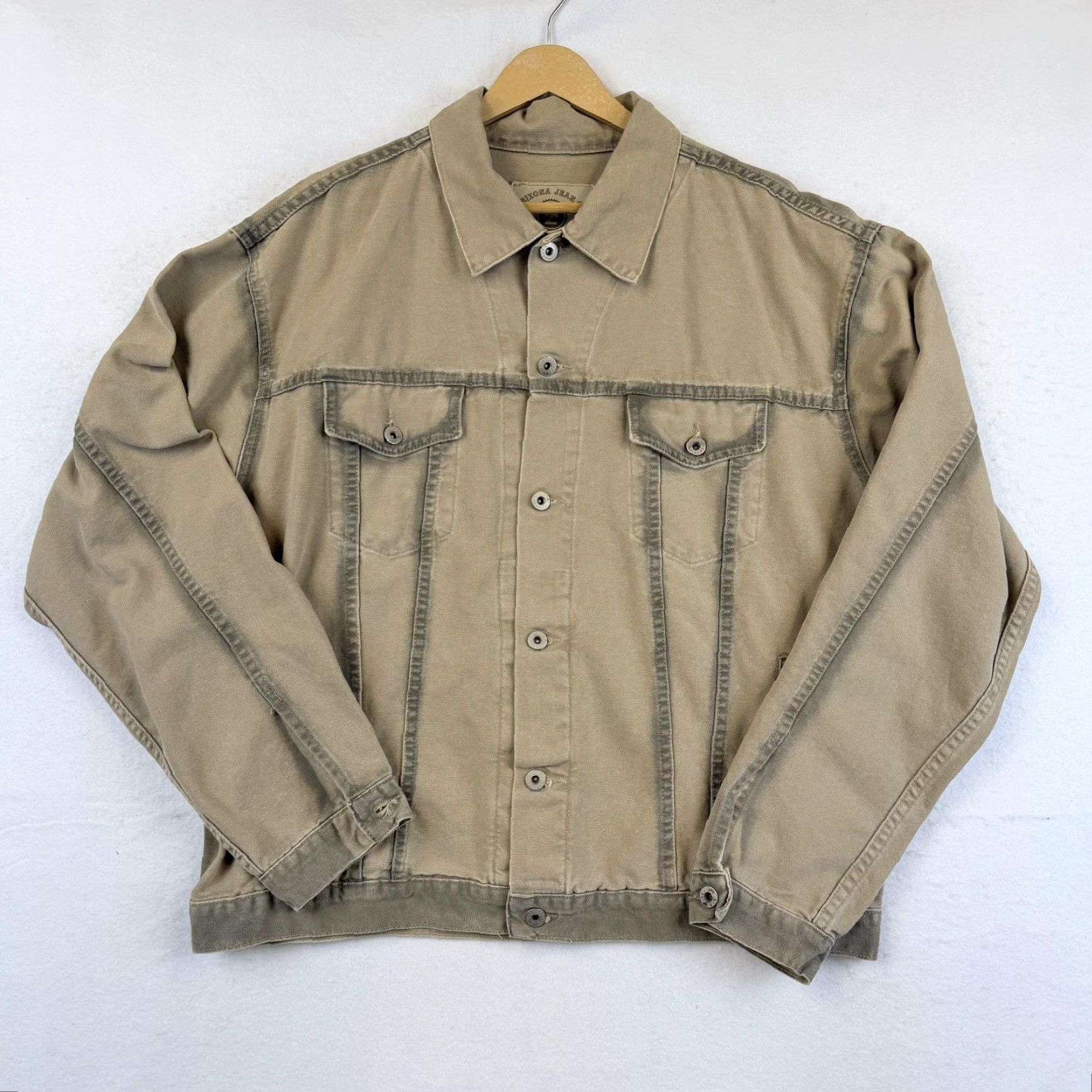 Vintage VINTAGE Arizona Jean Co Jacket Mens L Tan Cotton Canvas Trucker Made USA 00s Military Jacket Casual Workwear Beige Pattern Solid Buttons Mens Size US 33 - 6 Thumbnail