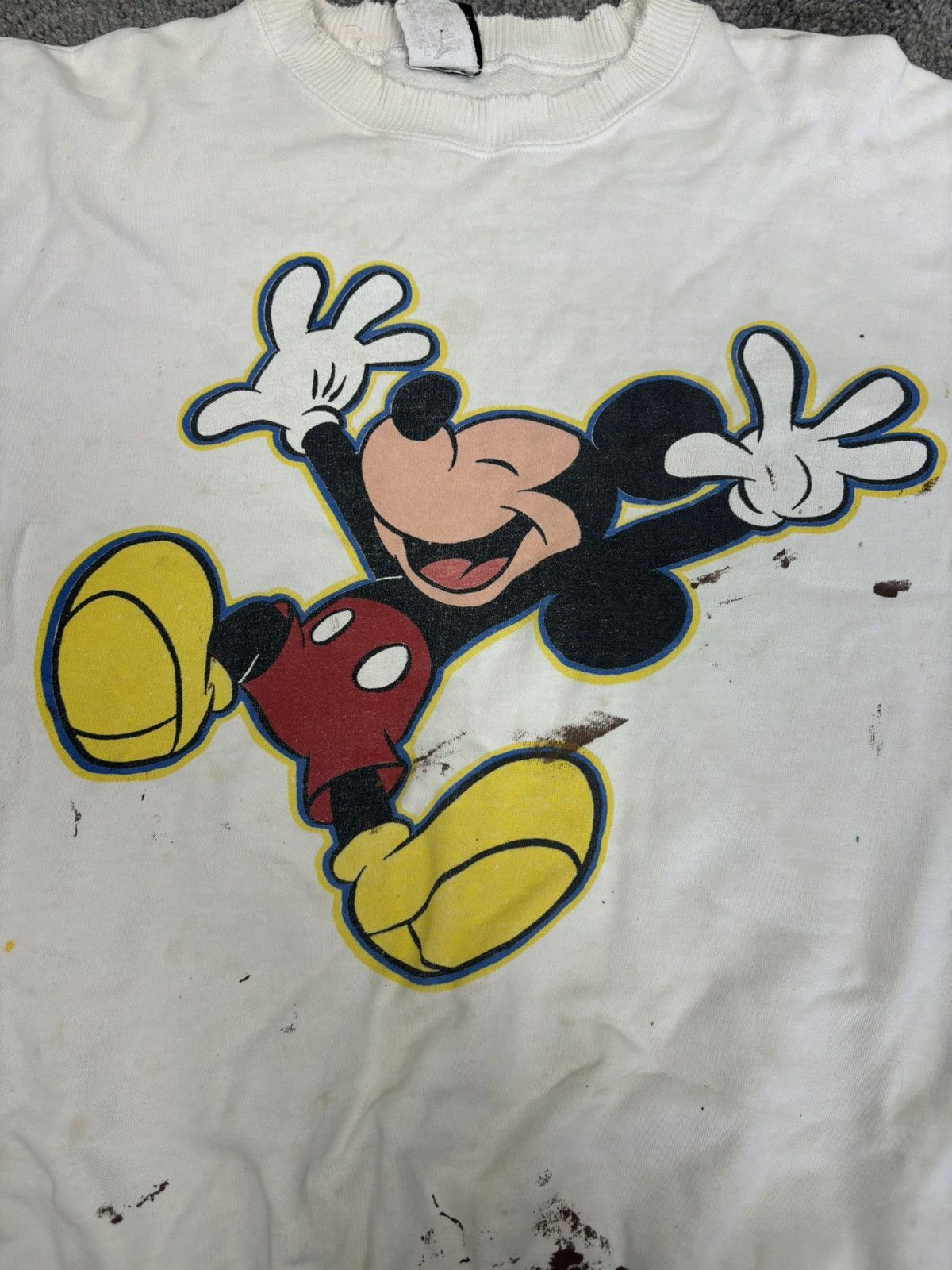 Disney Vintage 90s white mickey mouse paint splattered crewneck Size US XL / EU 56 / 4 - 9 Thumbnail