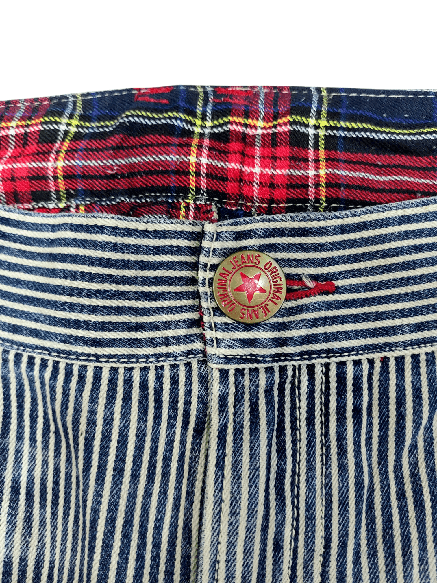 If Six Was Nine Y2K Patchwork Hickory Stripe Baggy Original Jeans Size US 35 - 11 Thumbnail
