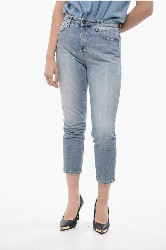 image of Dondup Straight Leg Cindy Jeans With Visible Stitching 16Cm in Blue, Women's (Size 29)