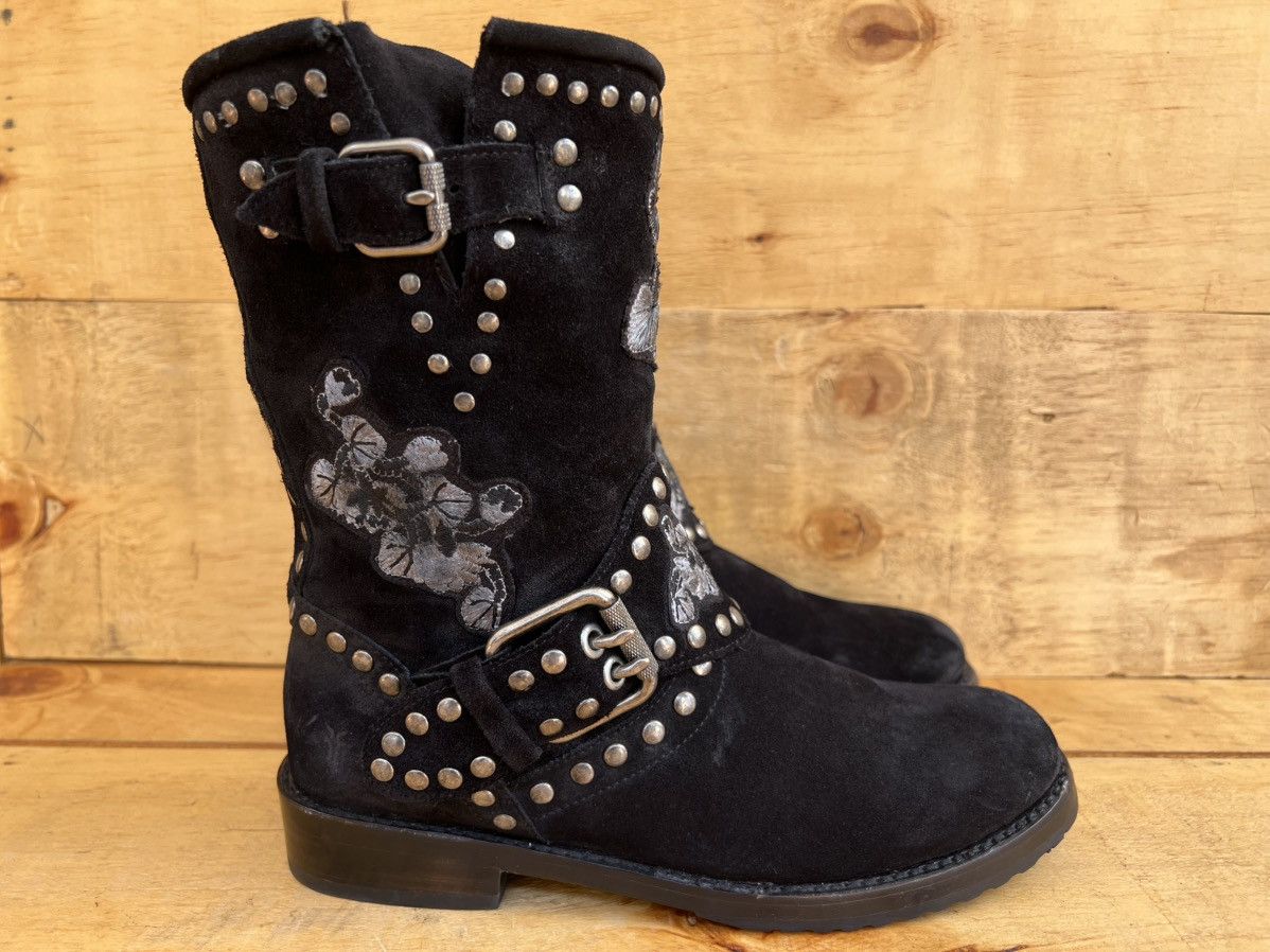 Frye Frye Women's NAT Flower Black Suede Engineer Boots Size US 7 / IT 37 - 3 Thumbnail