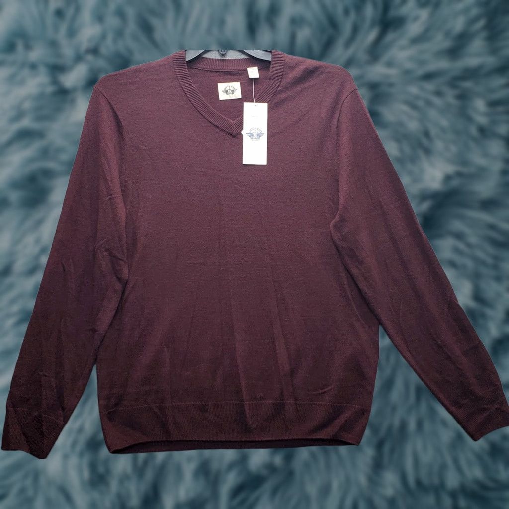 Dockers DOCKERS Mens Sweater V-Neck Burgundy Knit Acrylic Ribbed Cuff Pullover Size M Size US M / EU 48-50 / 2 - 1 Thumbnail