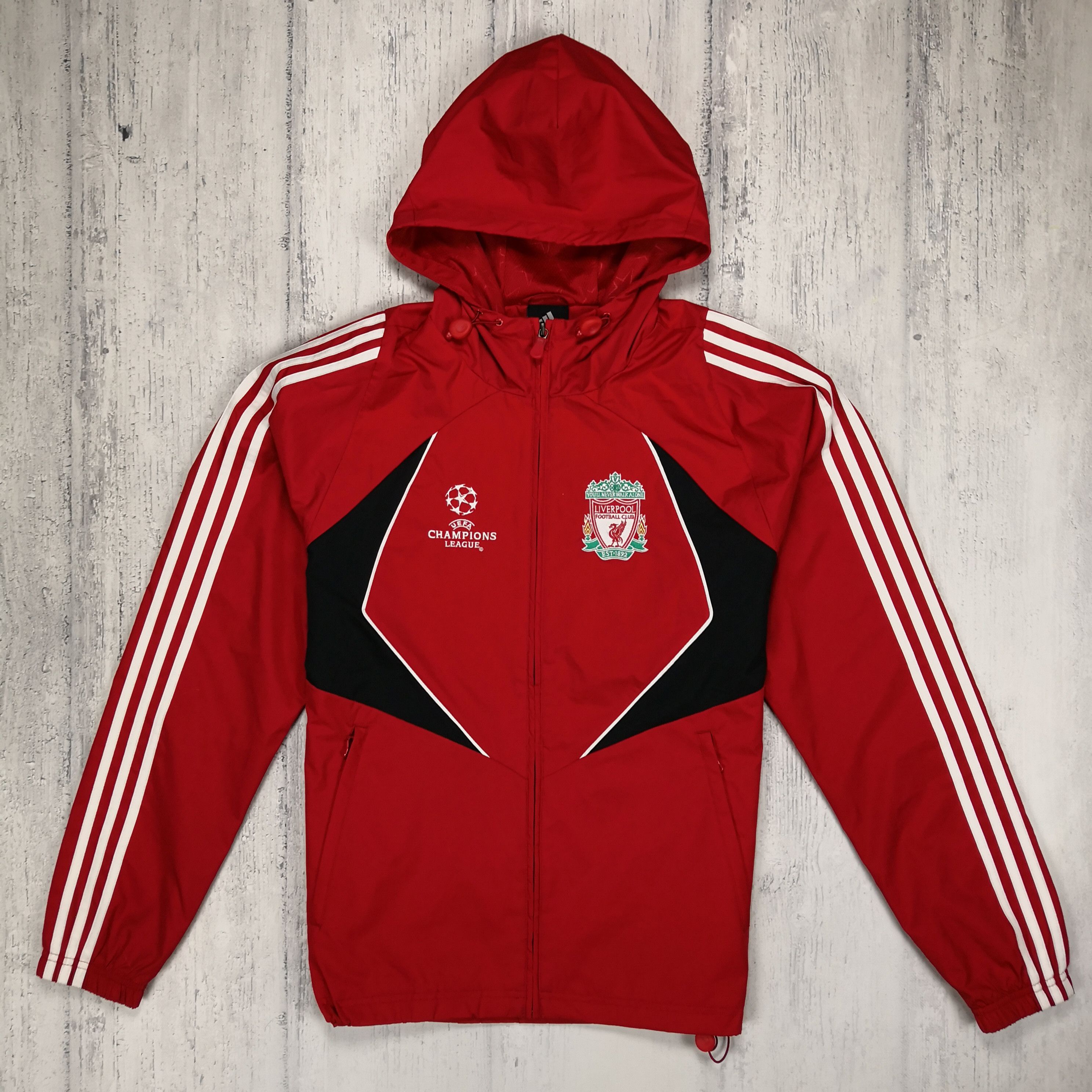 image of Adidas Liverpool 2007 Mens Windbreaker Sports Track Jacket in Red (Size Small)