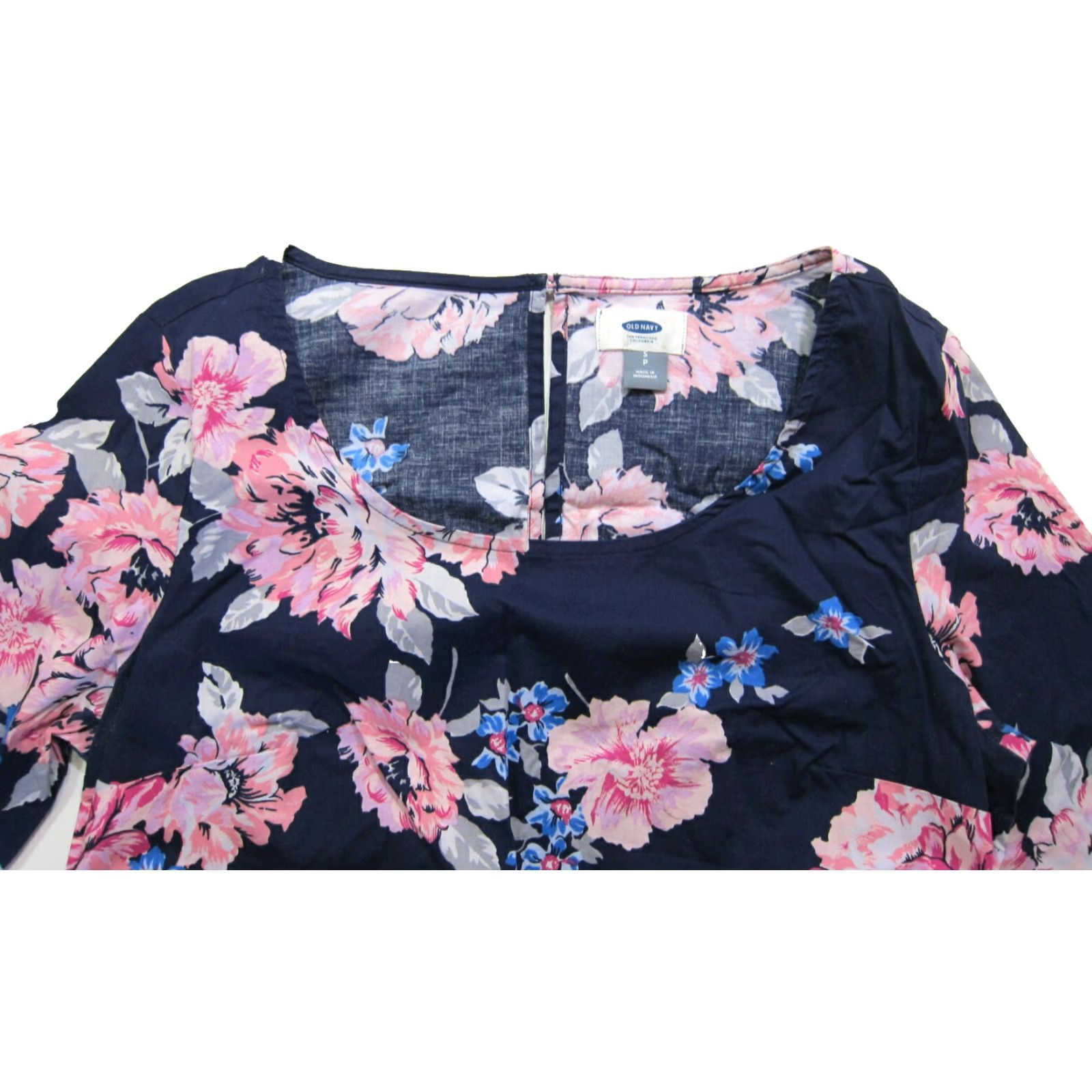 Old Navy Old Navy Women’s Blue Pink Rose Floral Cotton Stretch 3/4 Sleeve Sheath Dress S Size S / US 4 / IT 40 - 4 Thumbnail