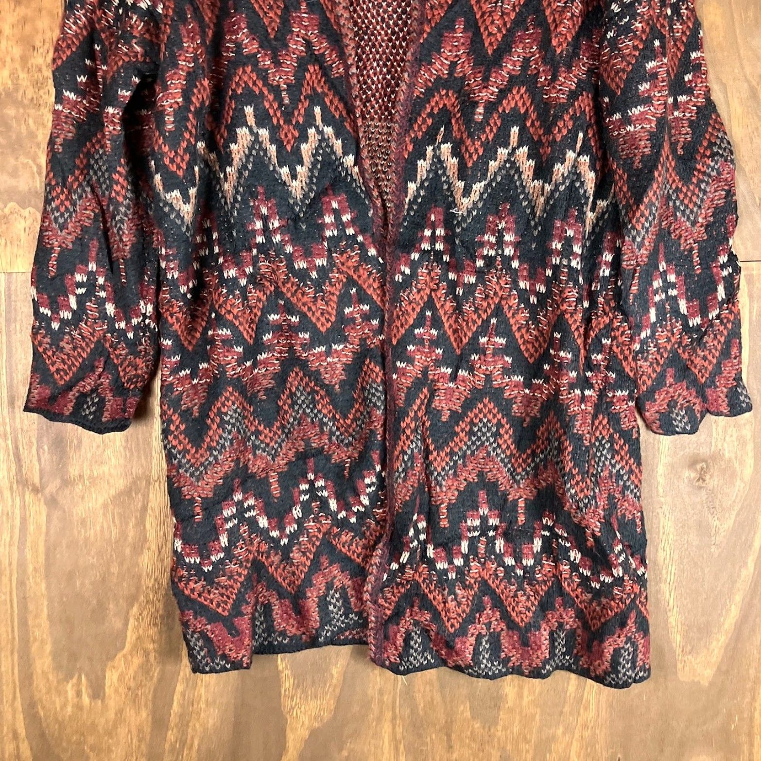 Lucky Brand Lucky Brand Womens Sweater Cardigan Open Front Duster Wool Blend S Red Chevron Knit Size S / US 4 / IT 40 - 3 Thumbnail