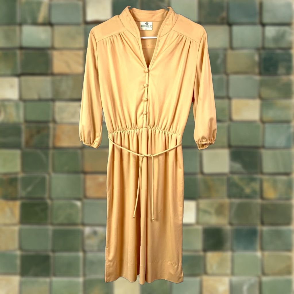 Vintage VINTAGE Queen's Row Yellow Midi Secretary Dress 12 Womens 1960s Polyester Size XL / US 12-14 / IT 48-50 - 1 Thumbnail