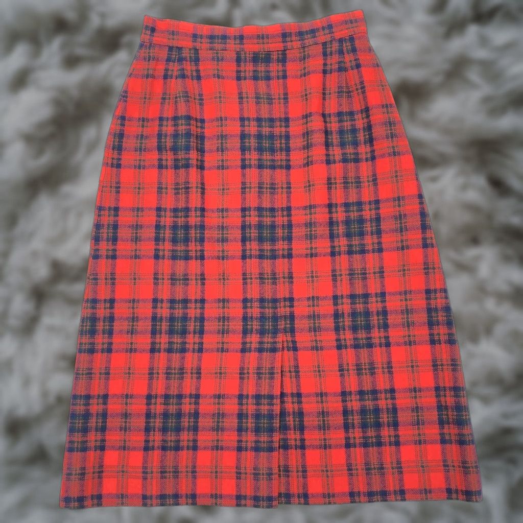 VINTAGE Pendleton Skirt Women Long Wool Flannel Red Blue Tartan Plaid Size 10