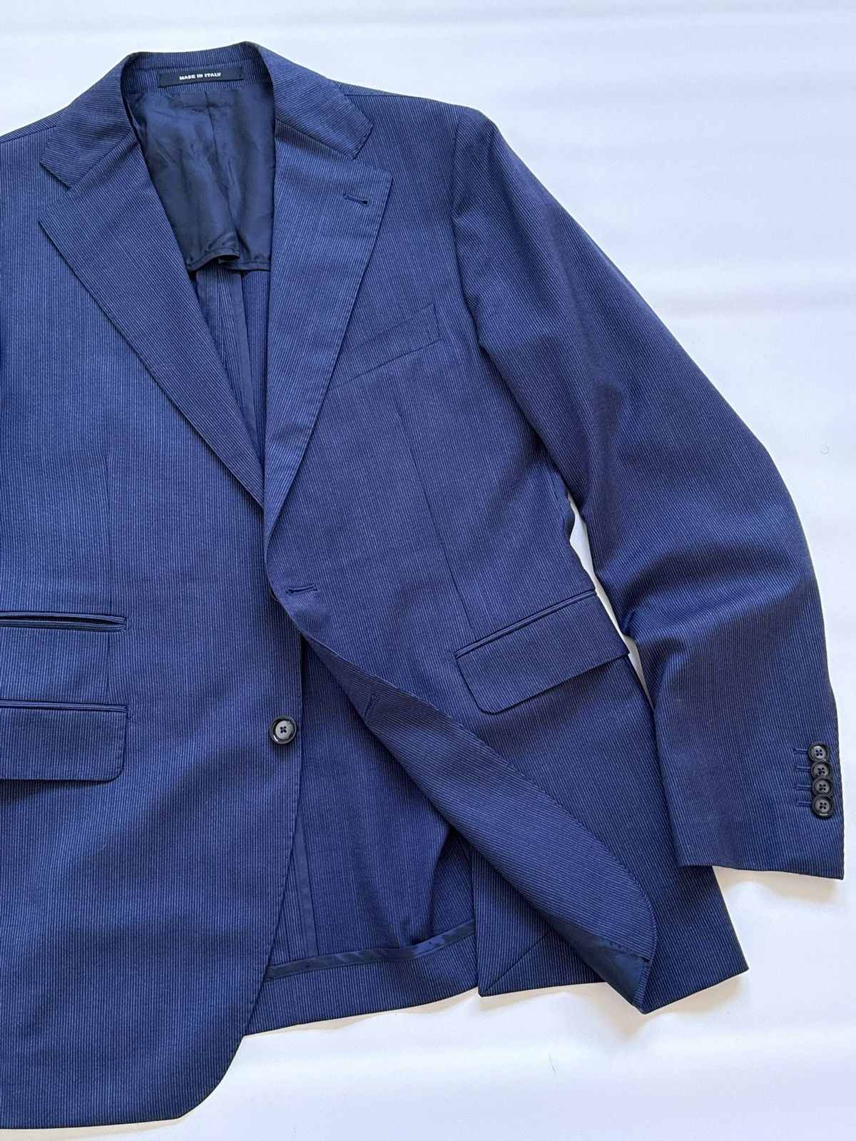 Tagliatore Tagliatore Navy Blue Striped Wool 130s Blazer Jacket Size 38R - 2 Thumbnail