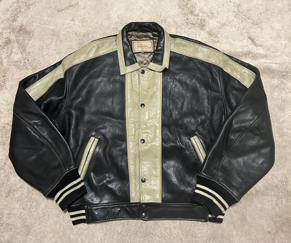 image of Vintage Lee Trevor Leather Jacket in Black/Beige, Men's (Size 2XL)