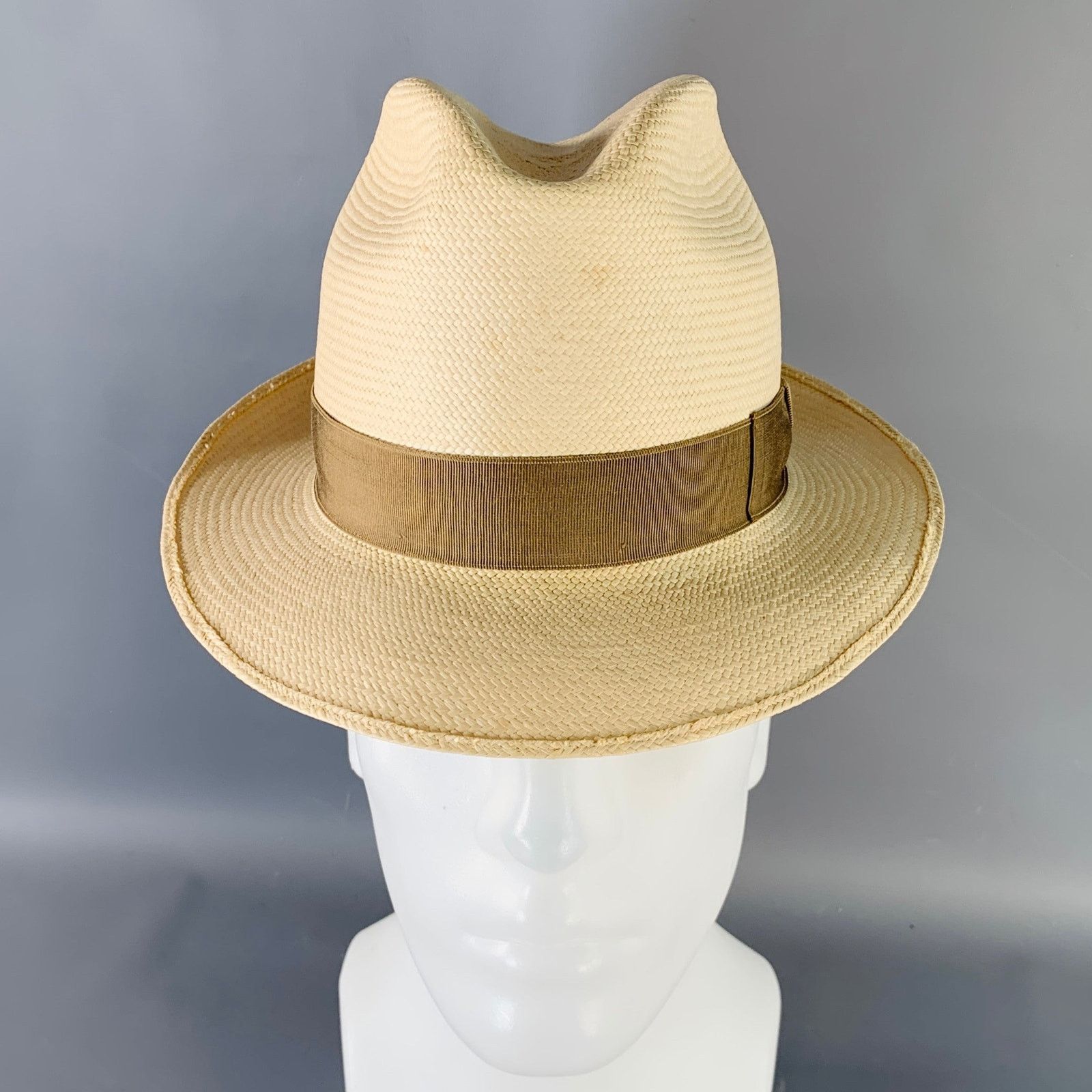 Barneys New York BARNEY'S NEW YORK Size S Beige Taupe Woven Straw Fedora Size ONE SIZE - 3 Thumbnail