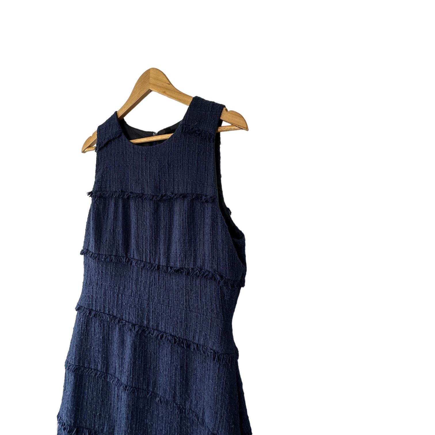 J.Crew J.CREW Navy Tweed Textured & Fringed Lined Sheath Dress 12 Size XL / US 12-14 / IT 48-50 - 6 Thumbnail