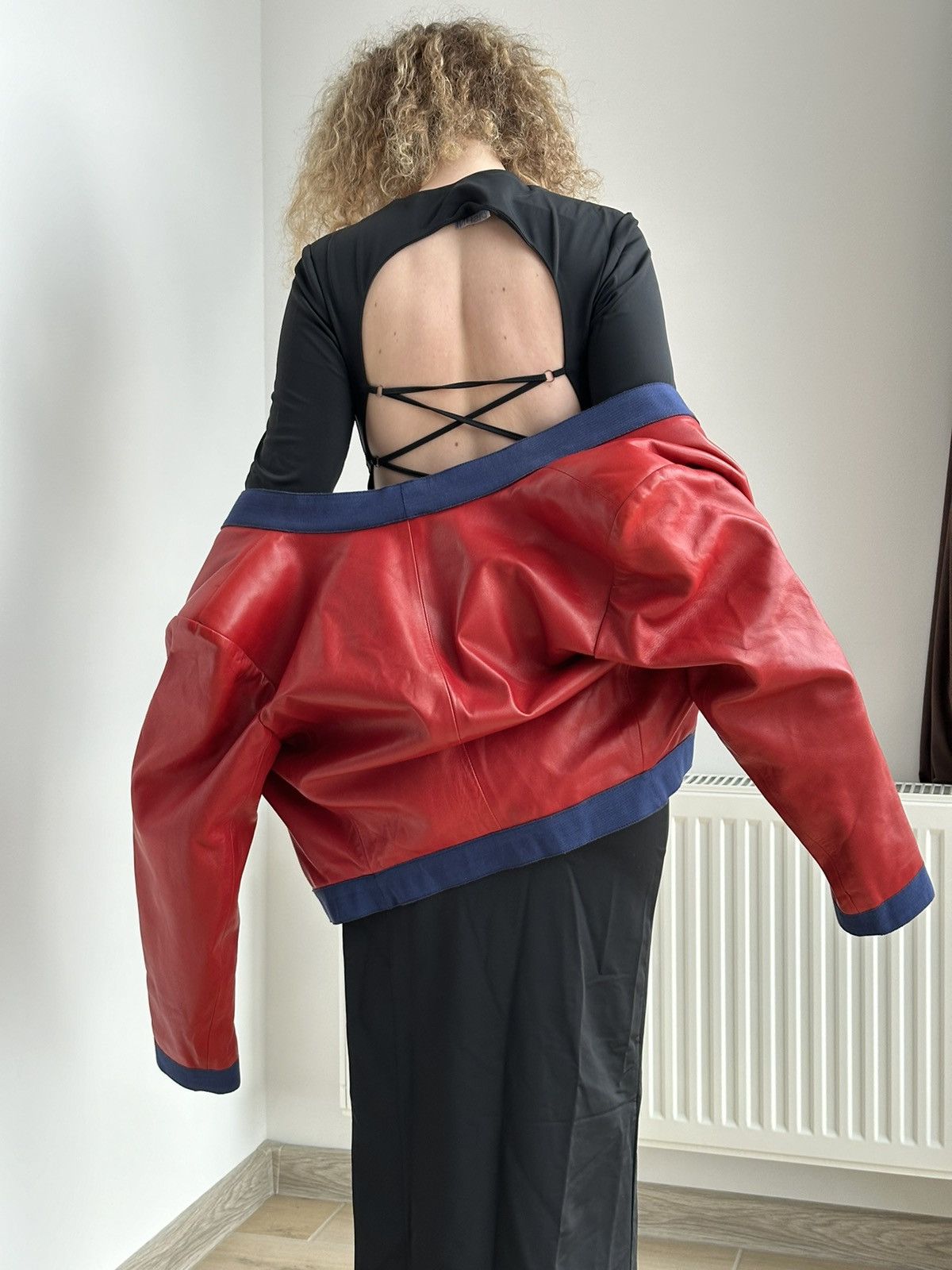 Saint Laurent Paris Yves Saint Laurent Leather Blazer 80’s Red/Blue Size M / US 6-8 / IT 42-44 - 2 Thumbnail