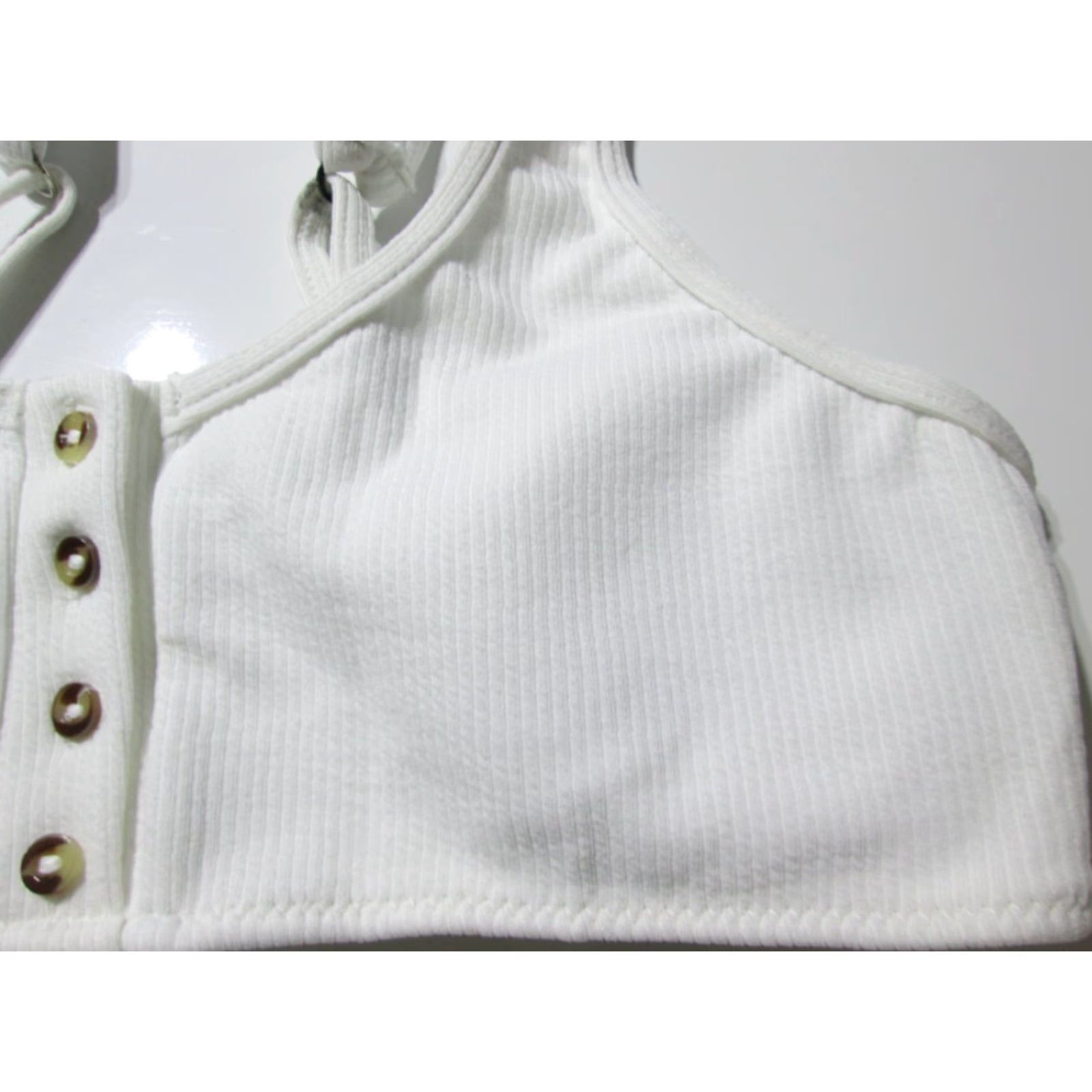 ZAFUL Zaful Womens Top 6 White Bralette Lined Button Front Ribbed Swim Bralette Size M / US 6-8 / IT 42-44 - 4 Thumbnail