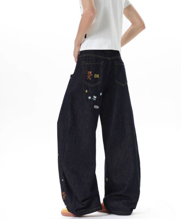 Japanese Brand Men's Retro Patchwork Denim Jeans with Cartoon Embroidery Size US 32 / EU 48 - 5 Thumbnail