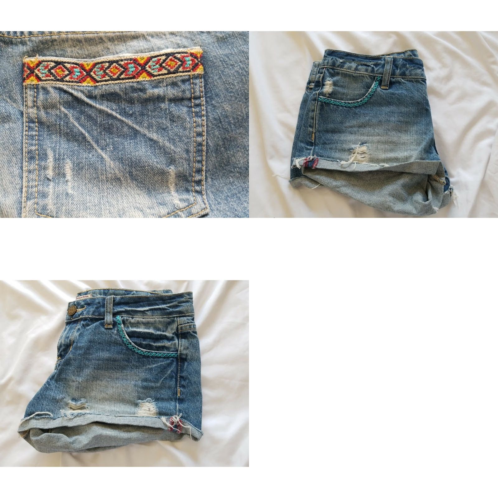 Vintage I Love H81 Embroidered Distressed Women's Jean Shorts Sz 25 Blue Cotton Button Shorts Juniors Women 2in Inseam Size 42" / US 20 - 8 Thumbnail