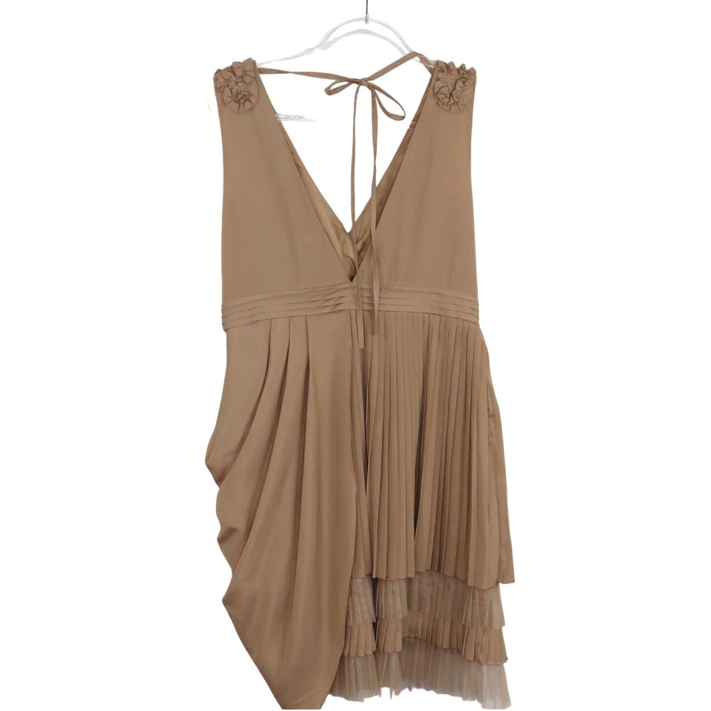 Anthropologie Anthro Ryu Tan Pleated Cocktail Midi Dress Large Size L / US 10 / IT 46 - 3 Thumbnail
