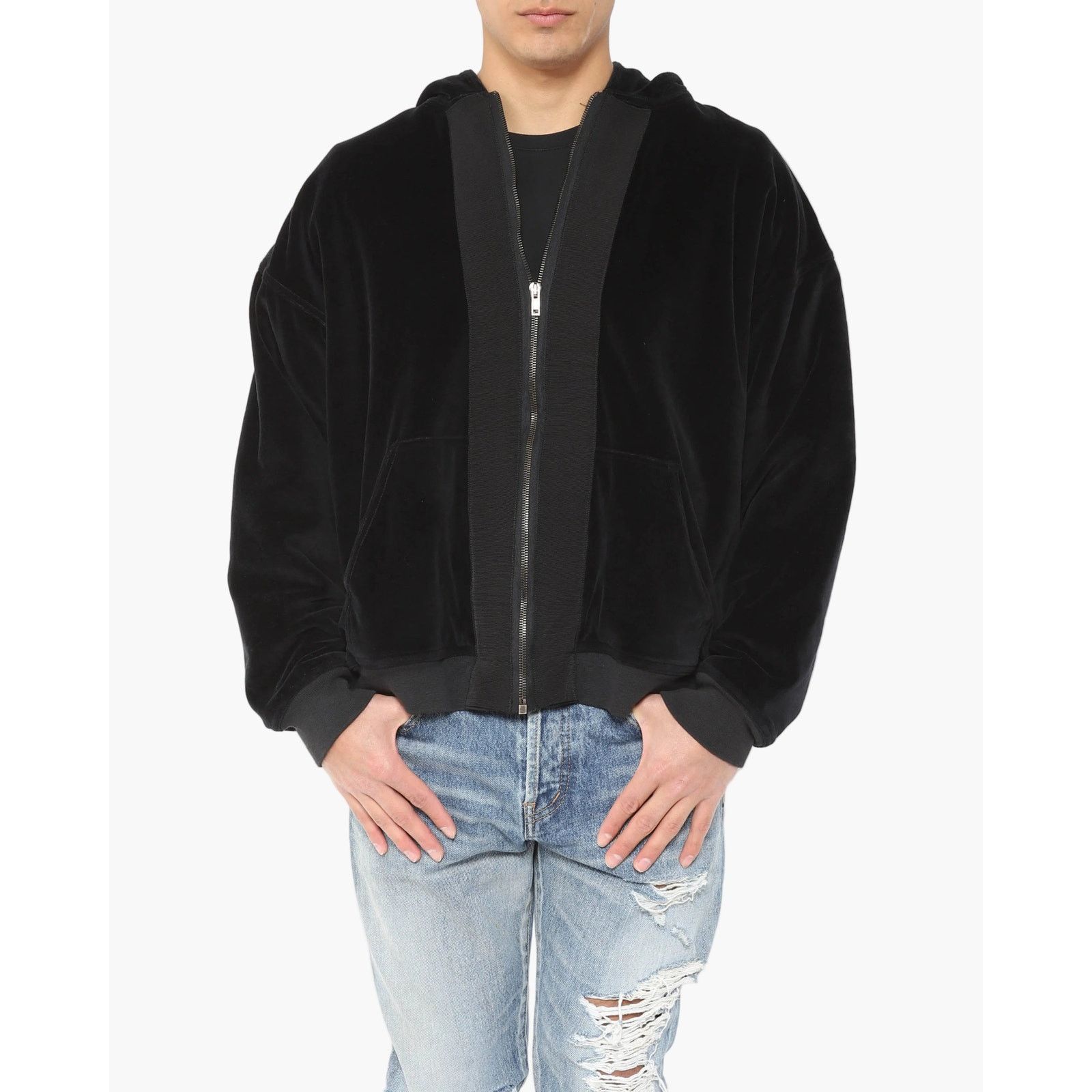 Haider Ackermann FW15 Oversized Double Layer Hoodie in Black Velvet Size US XS / EU 42 / 0 - 1 Thumbnail