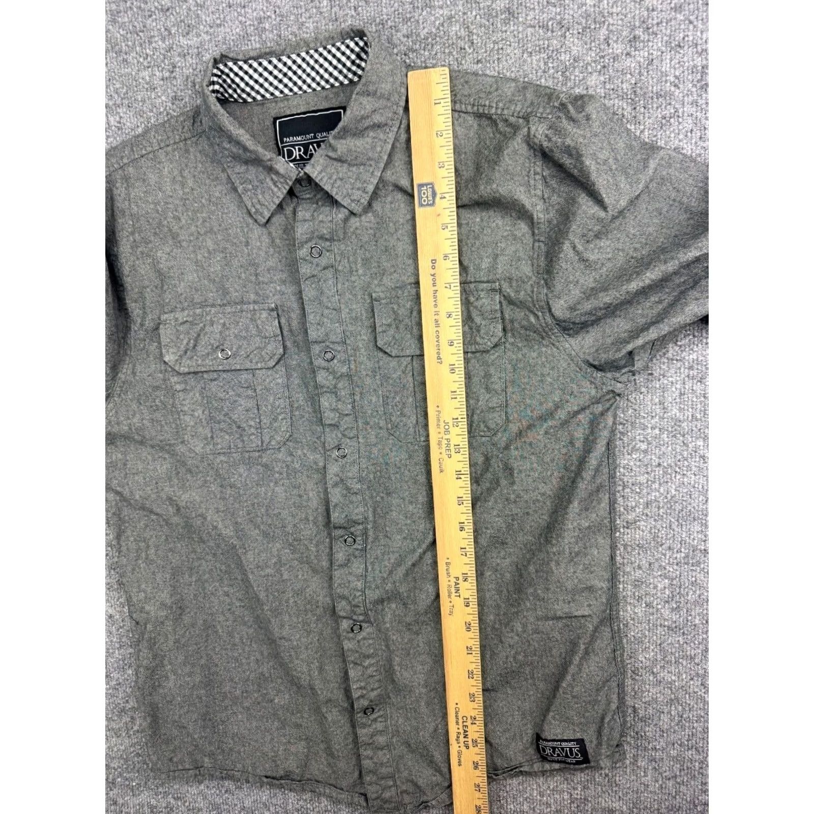 Vintage Dravus Snap Up Shirt Men's Large Gray Long Sleeve 100% Cotton Pockets Size US M / EU 48-50 / 2 - 4 Thumbnail